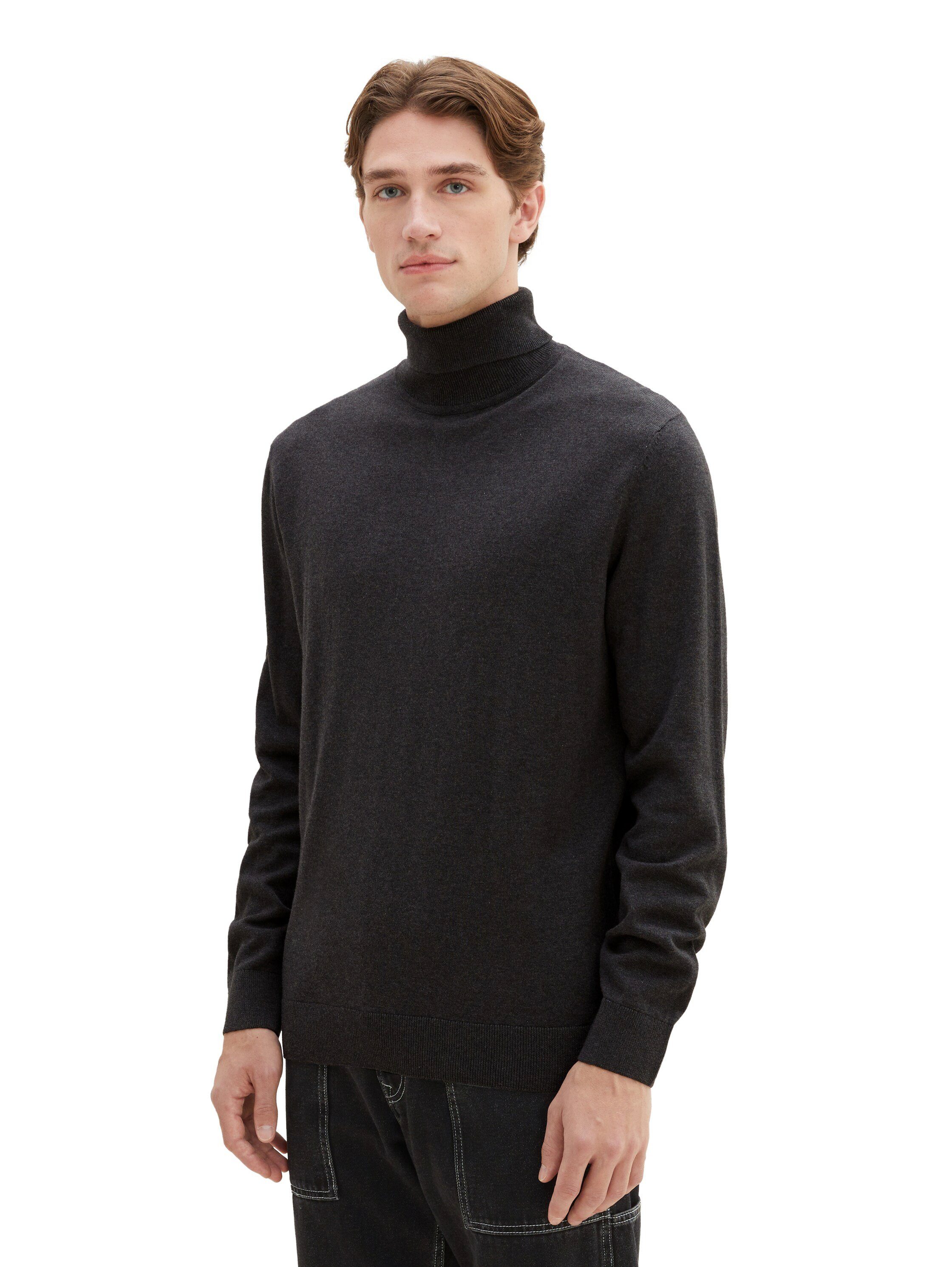 TOM TAILOR Rollkragenpullover Baumwolle reiner aus grey black