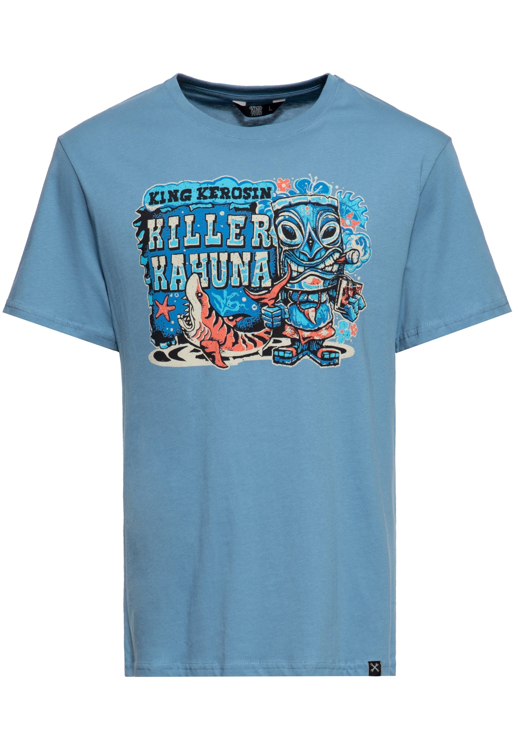 Print-Shirt Tiki-Motiv Kahuna KingKerosin mit Killer blau