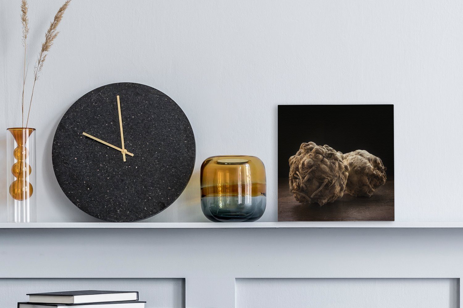 OneMillionCanvasses® Leinwandbild Knollensellerie auf St), Bilder Hintergrund, Wohnzimmer Schlafzimmer (1 mit Leinwand einem schwarzem Tisch für