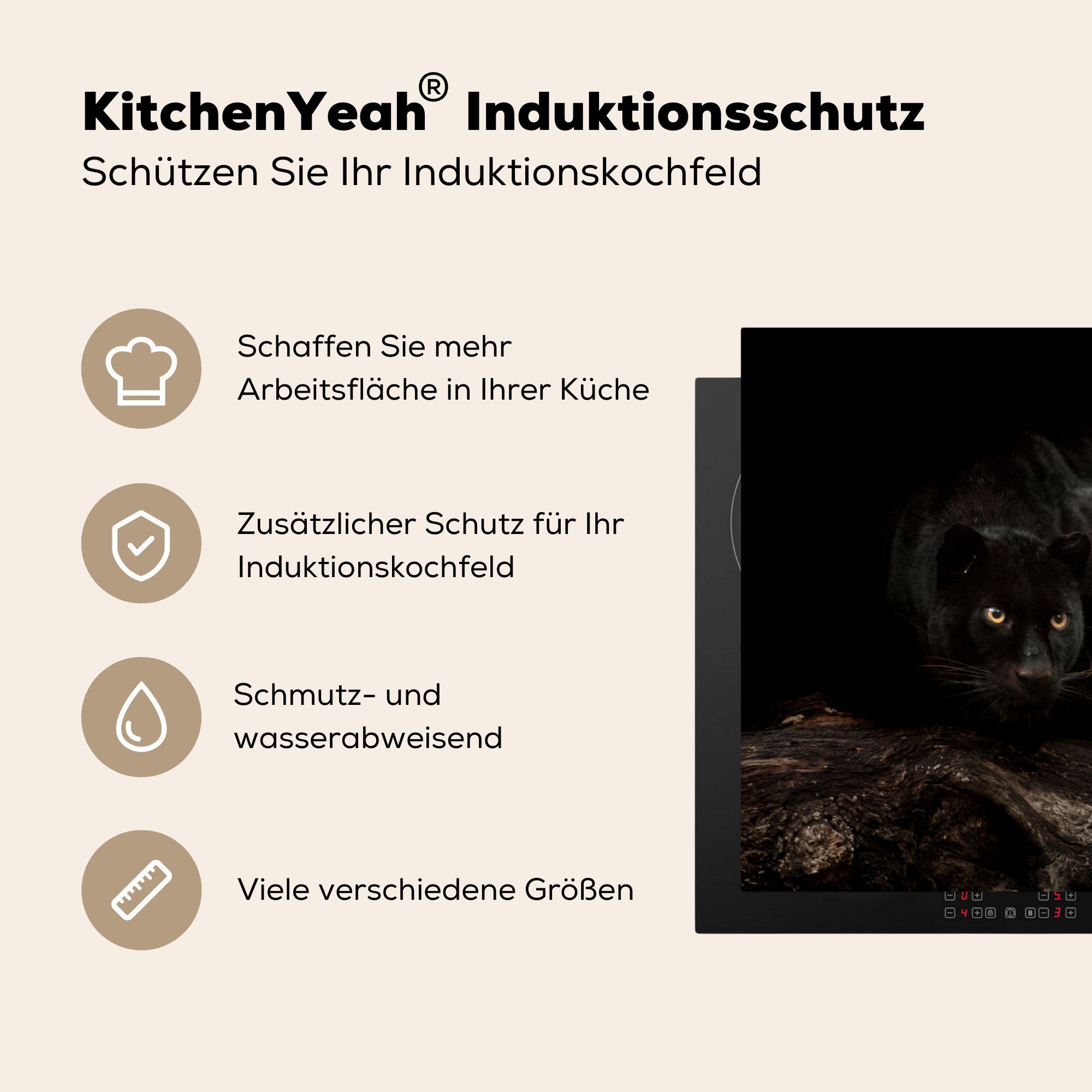 MuchoWow Herdblende-/Abdeckplatte Panther für die Induktionsmatte küche, 59x52 - Vinyl, Augen, cm, Ceranfeldabdeckung (1 Wald tlg), 