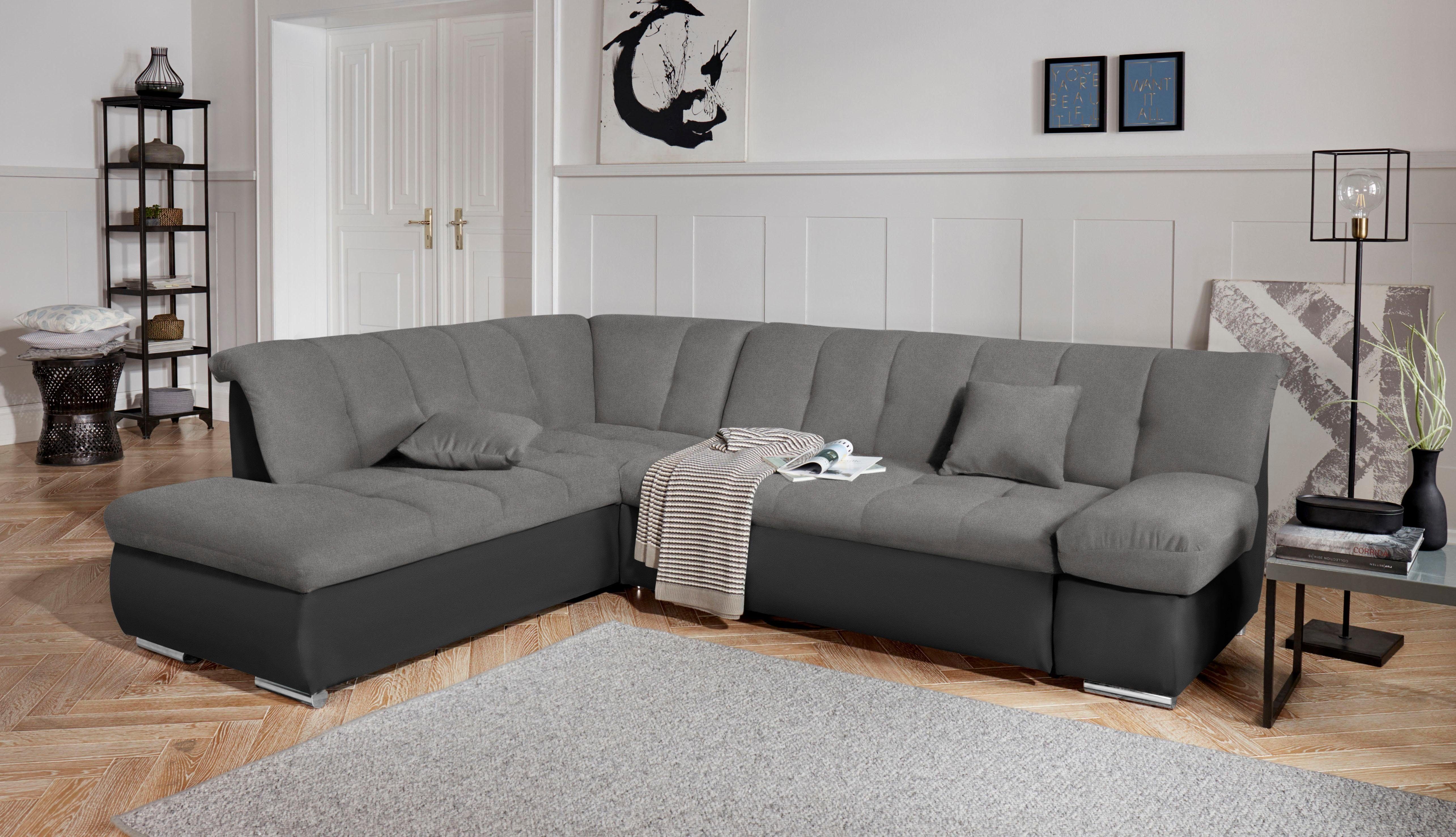 DOMO collection Ecksofa MONA 271x213 cm, modern und komfortabel, whlw. mit Bett- und Armlehnfunktion, L-Form