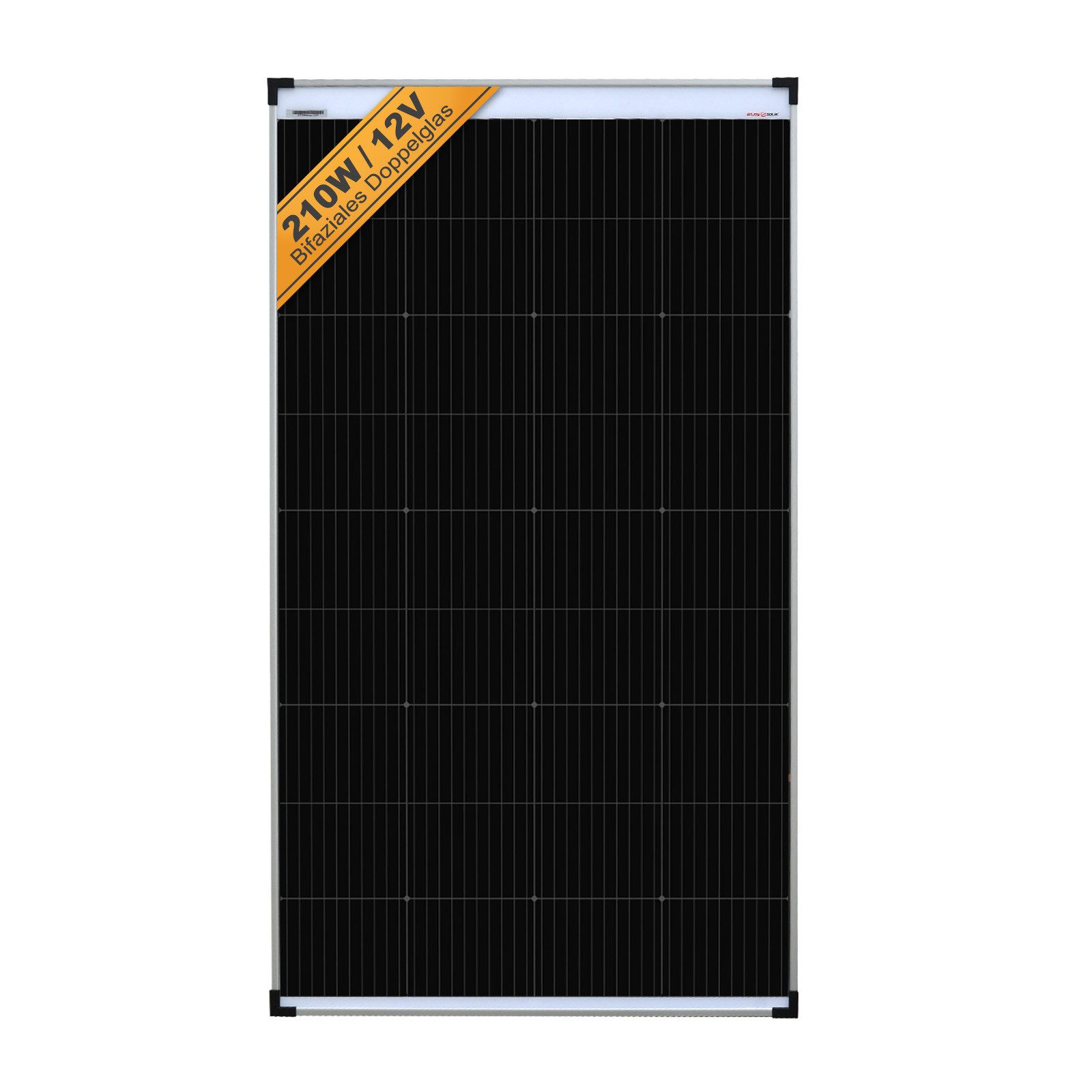 enjoy solar Solarmodul Bifaziales PERC Monokristallines 182mm 210W 12V/36V, (Leistungsgarantie bis 10 Jahren mit 90% und bis 25 Jahren mit 80), Dual Glas Design