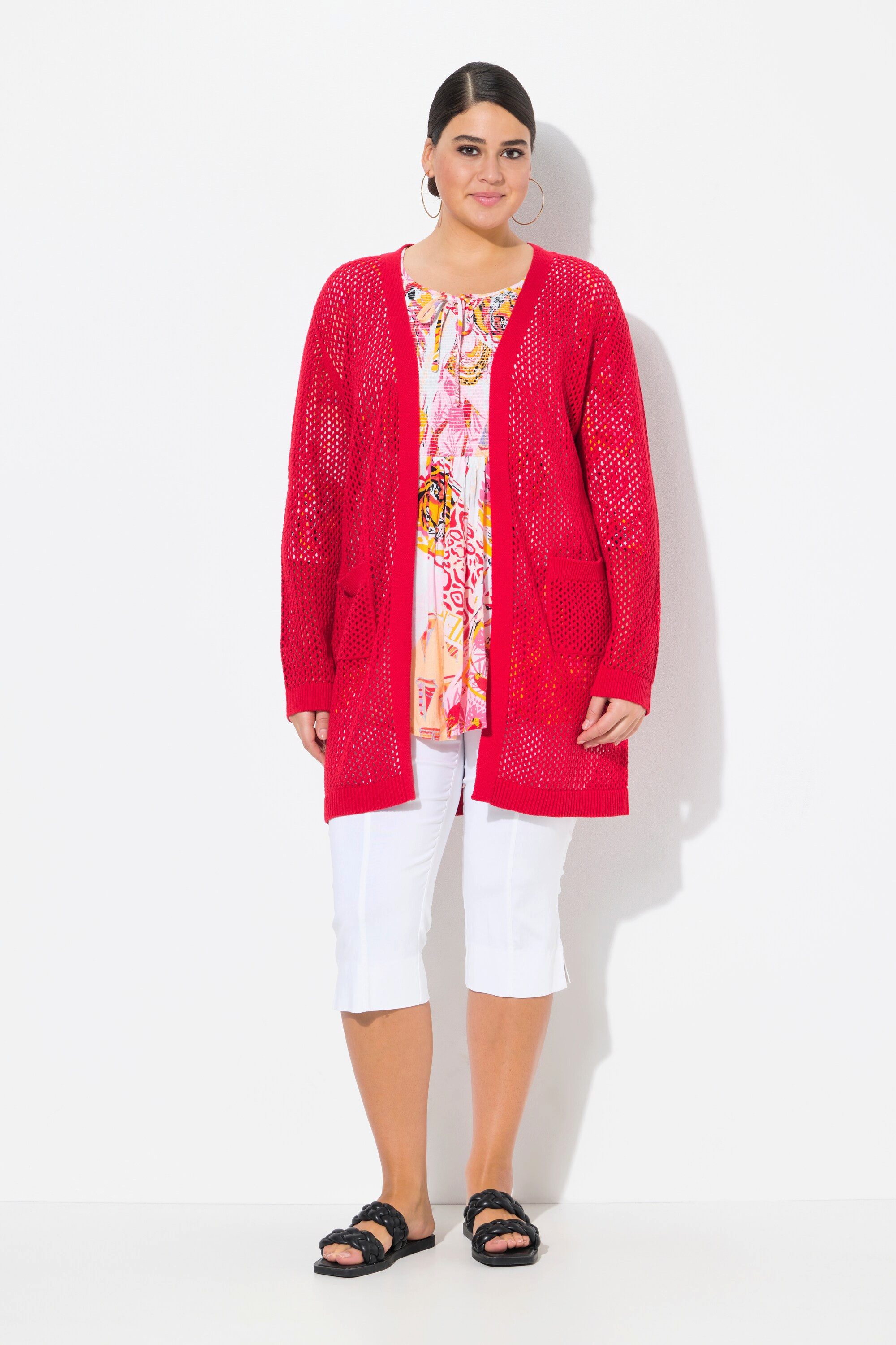 Ulla Popken Strickjacke Long-Strickjacke Netz-Optik offene günstig online kaufen
