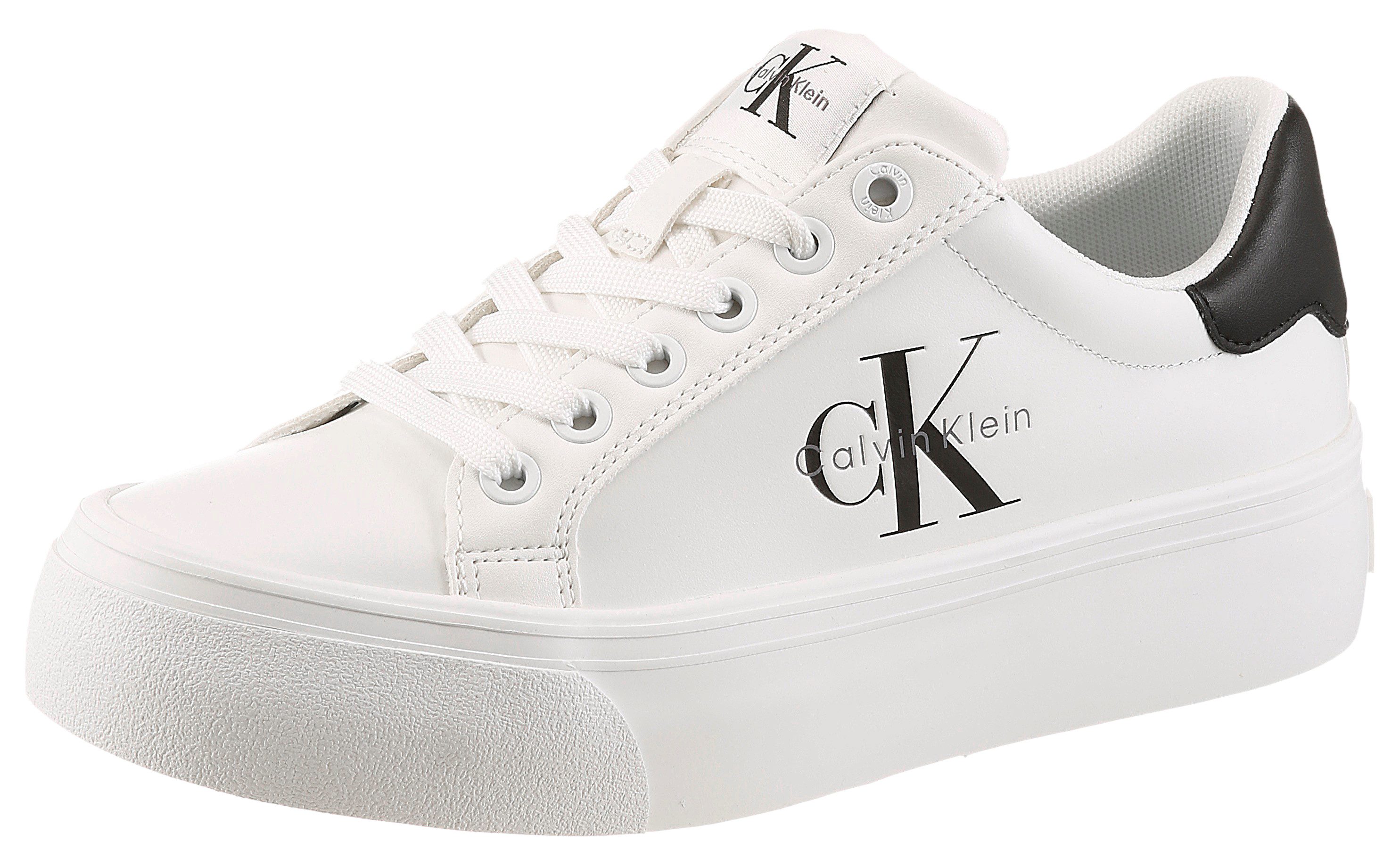 Calvin Klein VULC FLATFORM LACEUP LOW LTH Plateausneaker Schnürschuh, Halbschuh, Freizeitschuh mit seitlichem Logoschriftzug