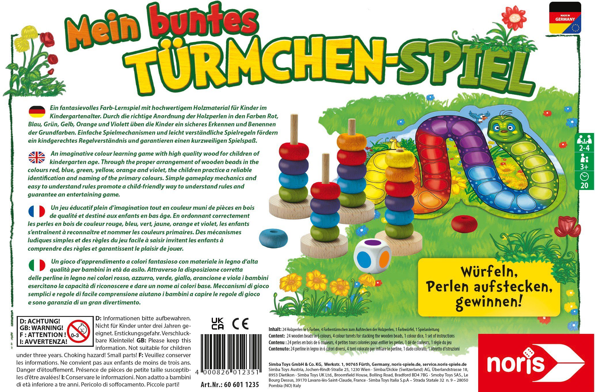 Noris Spiel Mein buntes Türmchenspiel, Made in Germany
