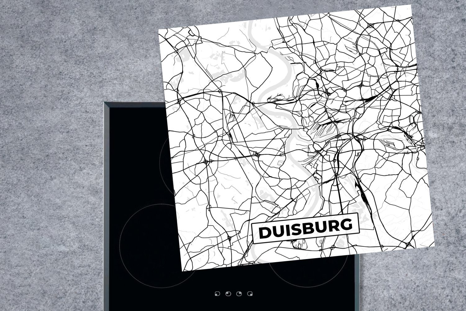Herdblende-/Abdeckplatte Karte Stadtplan, Vinyl, MuchoWow - küche 78x78 - für cm, Duisburg Ceranfeldabdeckung, tlg), (1 Arbeitsplatte
