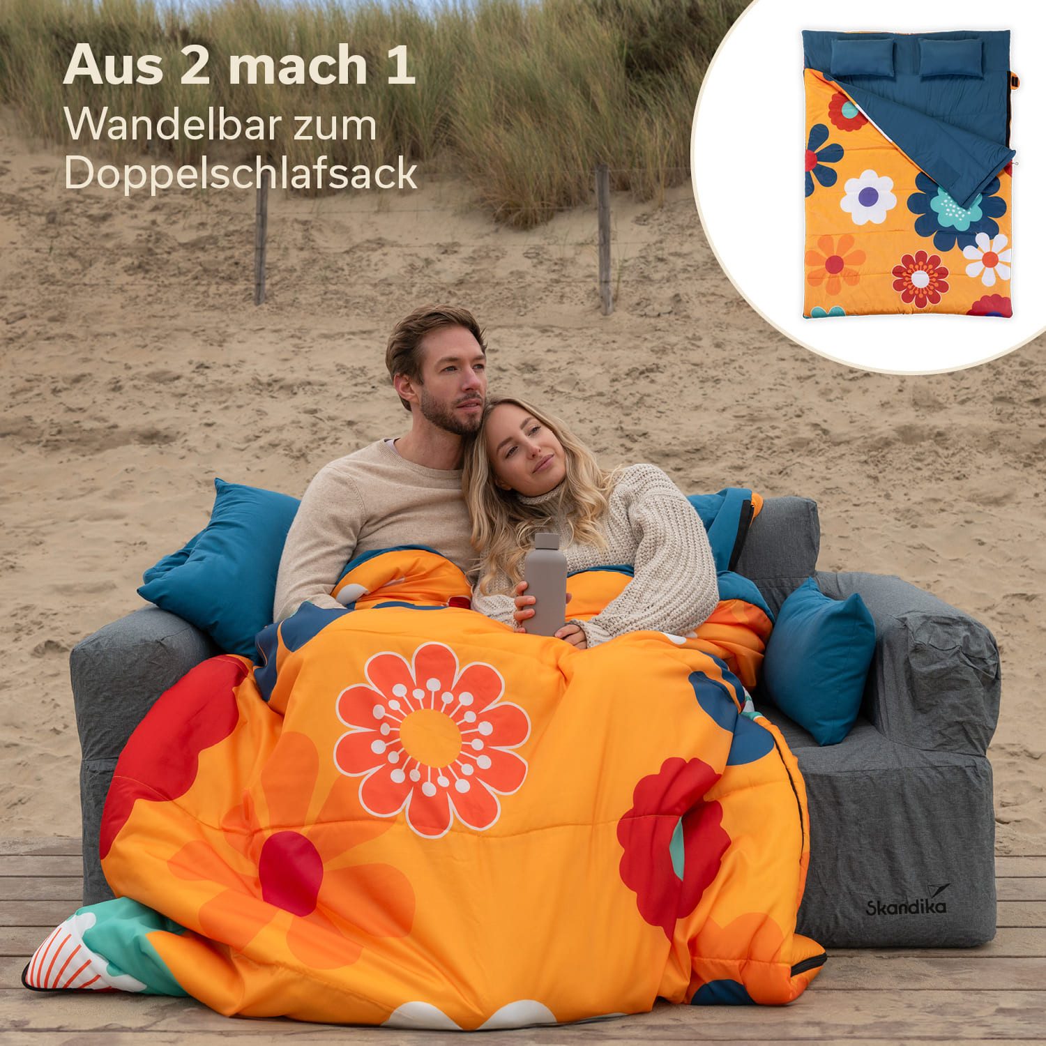 Skandika Deckenschlafsack, Schlafsack Outdoor für Erwachsene, 3 Jahreszeiten