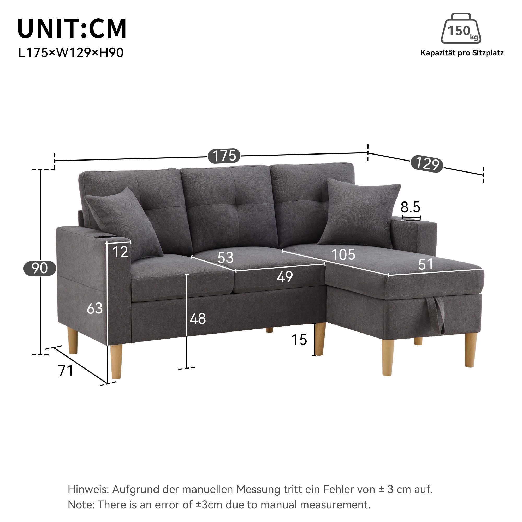 Ulife Ecksofa Modernes L-Form-Sofa mit Chaiselongue günstig online kaufen