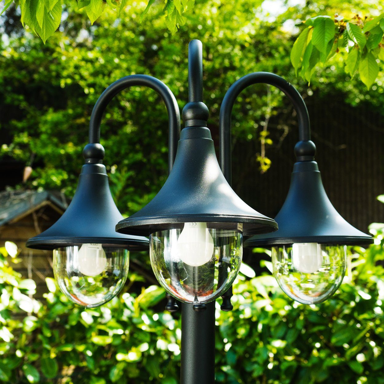 hofstein Außen-Stehlampe »Paraolo« Außenleuchte Kandelaber in antikem Look, ohne Leuchtmittel, Metall in Schwarz matt,Wegeleuchte,Vintage Gartenlampe, E27,IP44