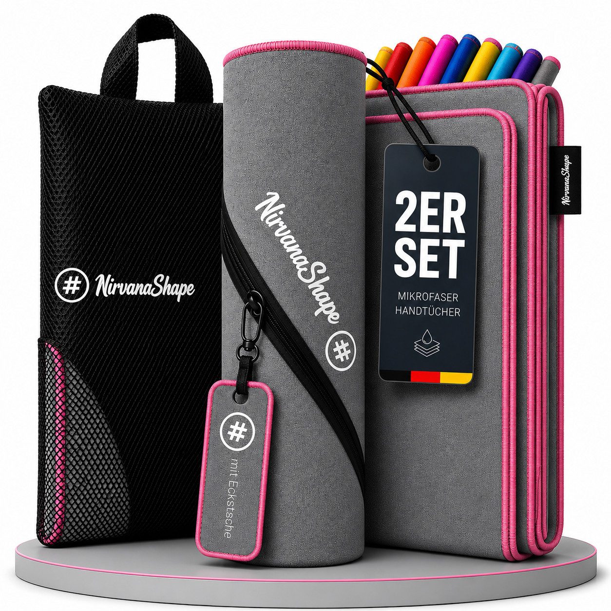 NirvanaShape Reisehandtuch Mikrofaser Handtücher Set, Badehandtuch, Reisehandtuch, Strandtuch, Ecktasche mit Reißverschluss, saugfähig, leicht, schnelltrocknend
