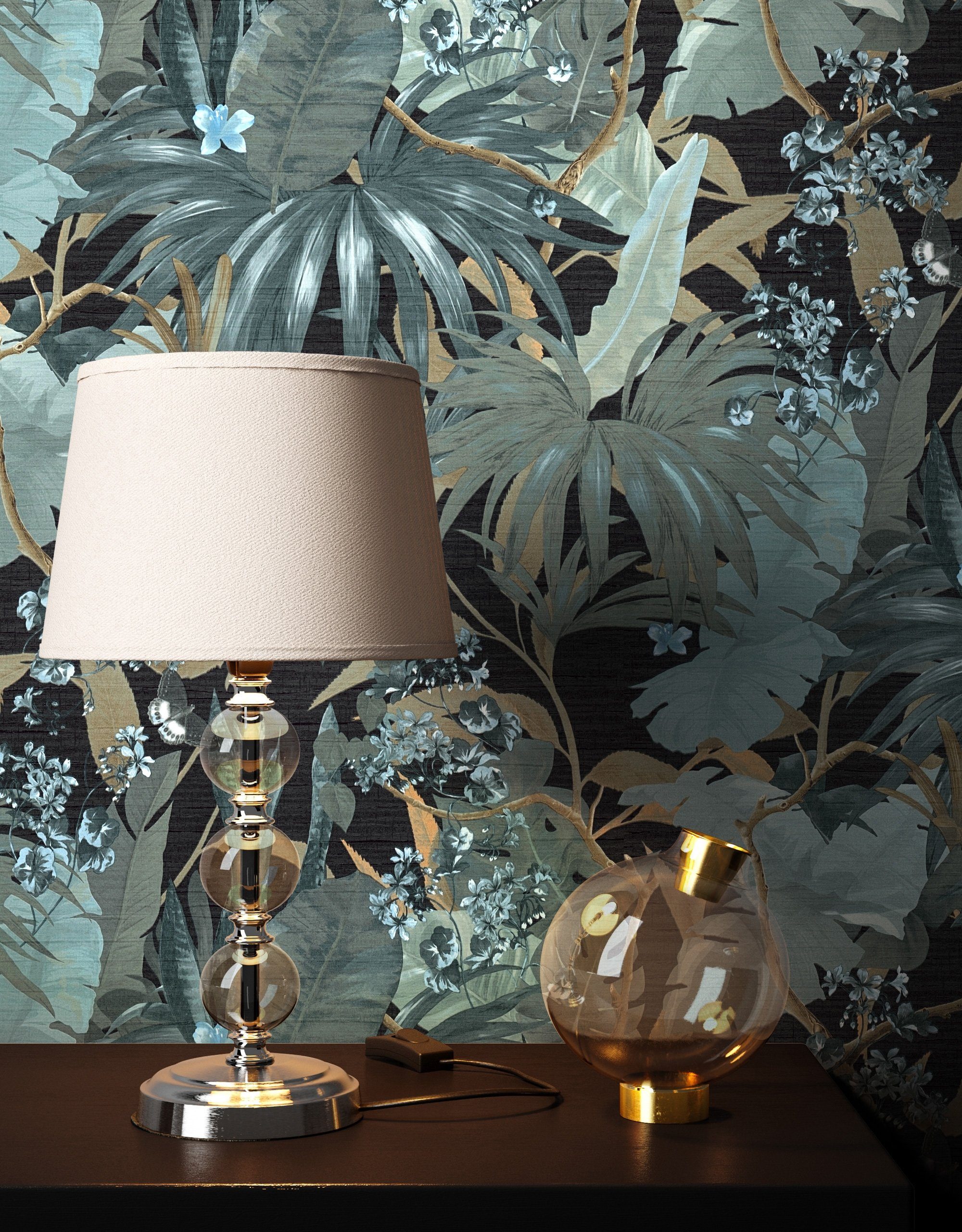 Newroom Vliestapete, Türkis Tapete Floral Dschungel günstig online kaufen