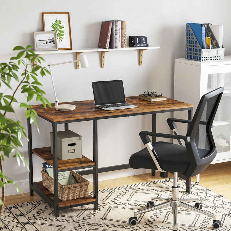 VASAGLE Schreibtisch »Computertisch, Bürotisch«, 120 x 60 x 75 cm mit 2 Ablagen, auf rechten/linken Seite, Stahlgestell