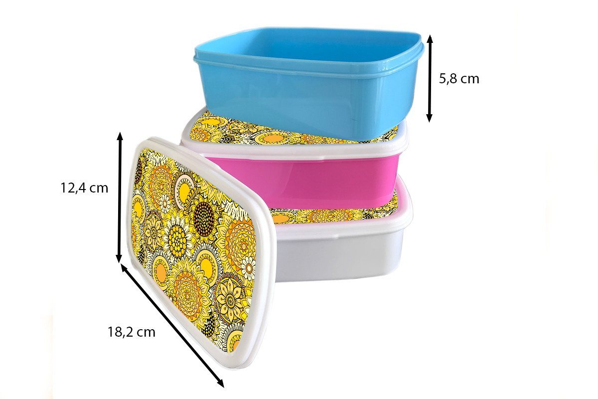 Sonnenblume - Erwachsene, MuchoWow Kunststoff, für Lunchbox Brotdose Kinder, rosa Snackbox, Muster Kunststoff Brotbox Mädchen, Gelb, (2-tlg), -