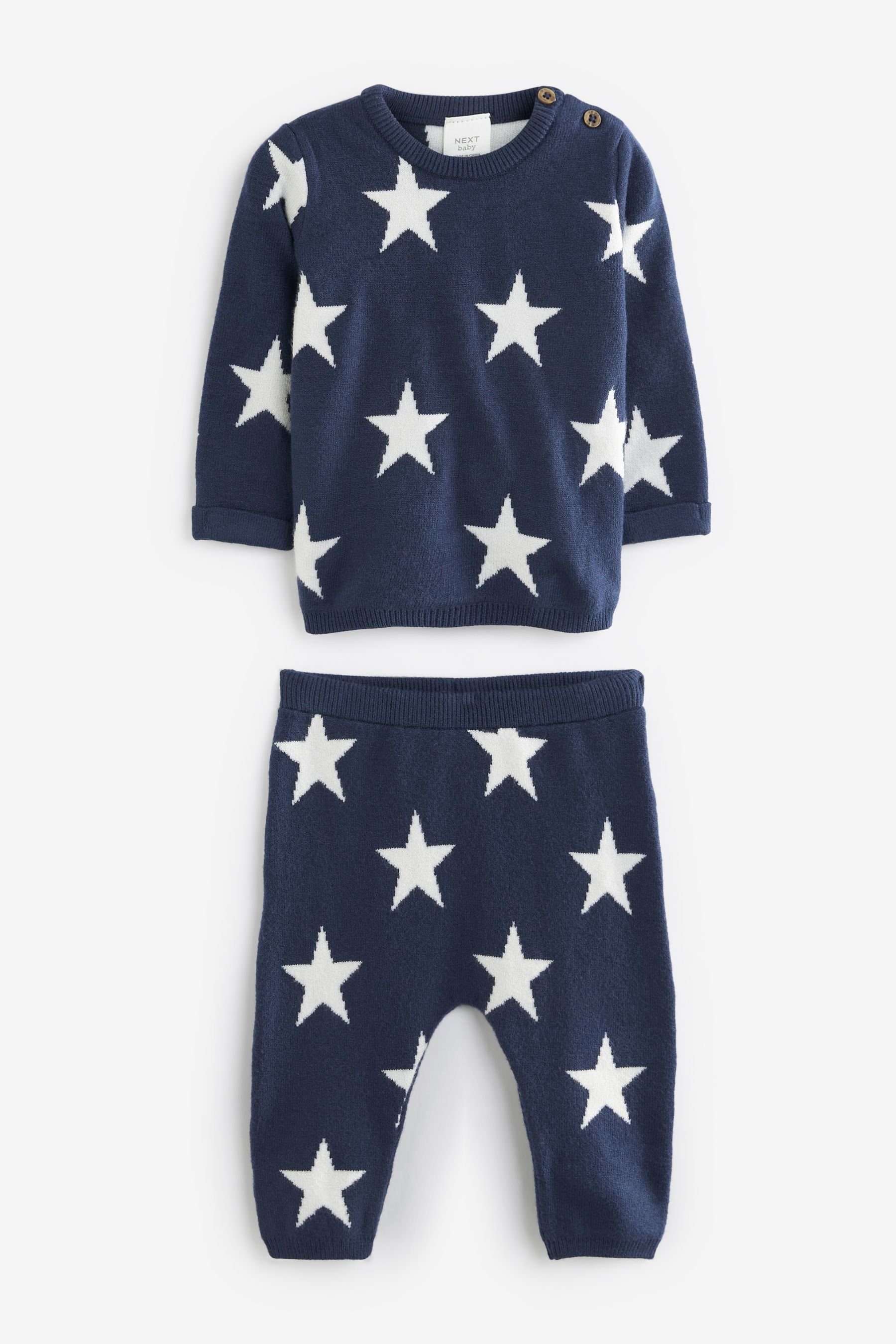 Next Blue Baby-Strickset (2-tlg) 2-teiliges Navy Star Rundhalspullover