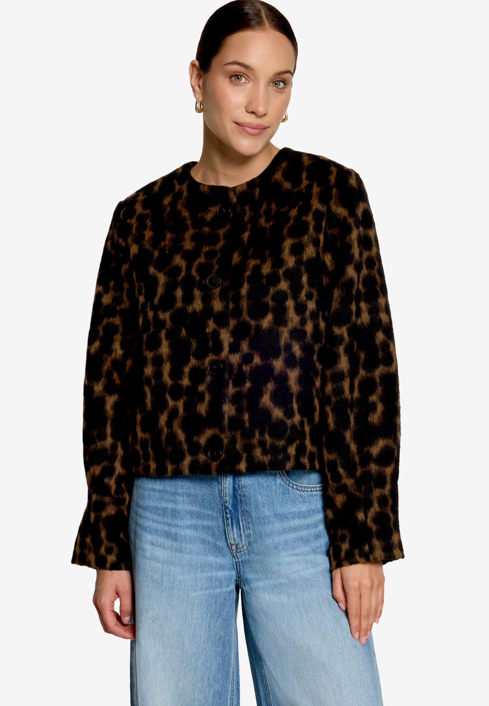 Zero Kurzblazer Flauschige Jacke mit Knöpfen / Gemusterter Animal-Look