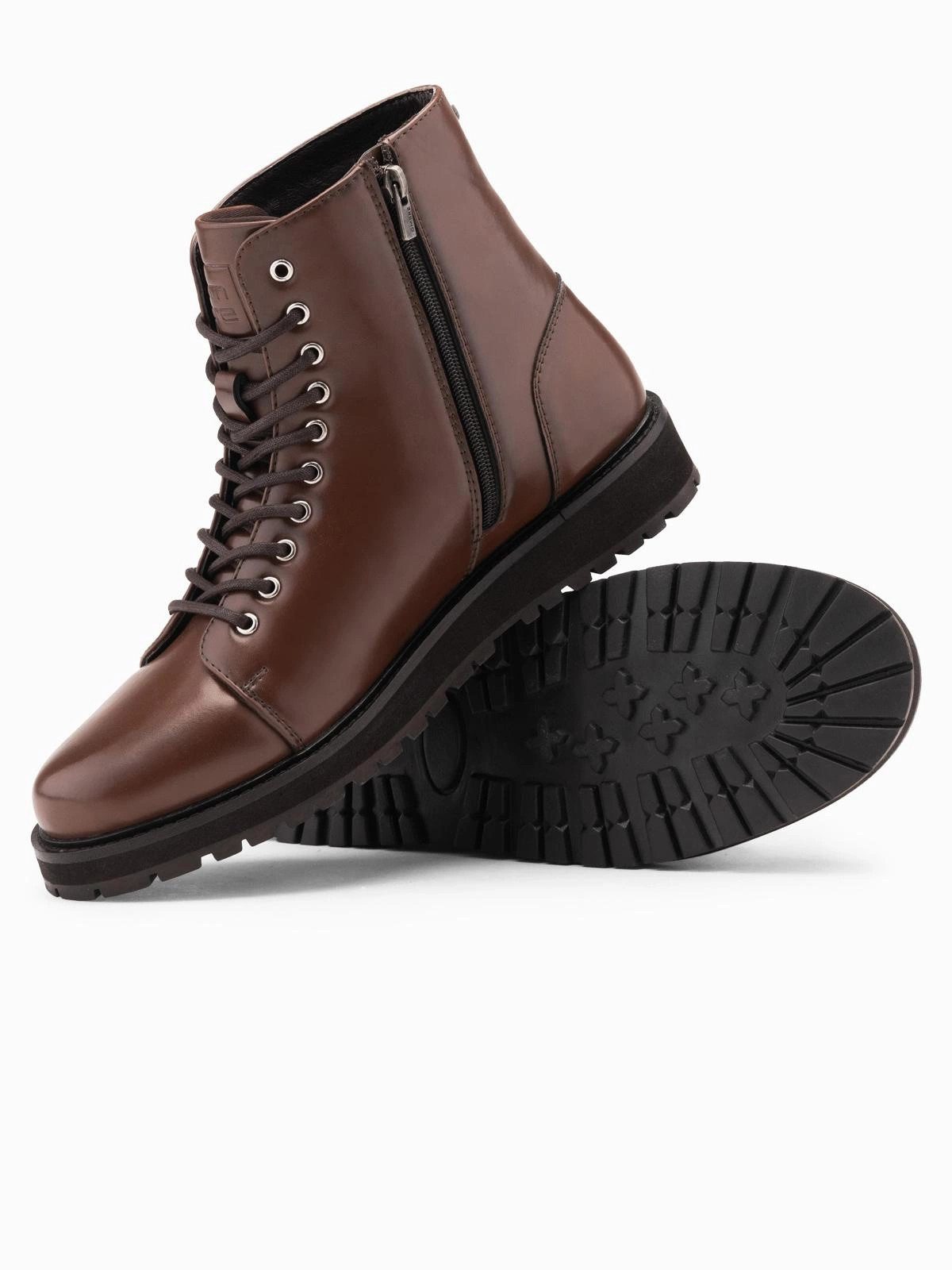 OMBRE Hohe Herren-Boots aus glänzendem Öko-Leder Schnürboots