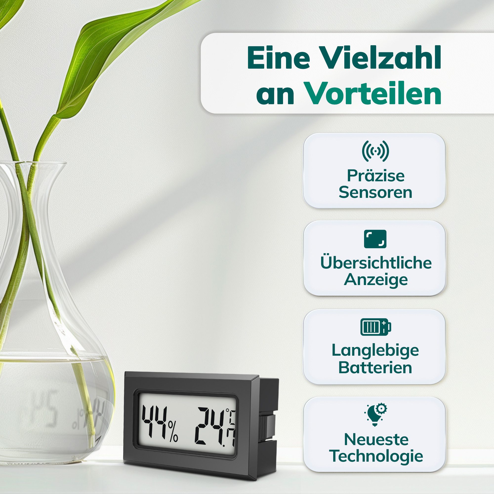 MAVORI Raumthermometer und Hygrometer innen mit sehr präzisen Messwerten, 8-tlg., Hygrometer mit Thermometer digital