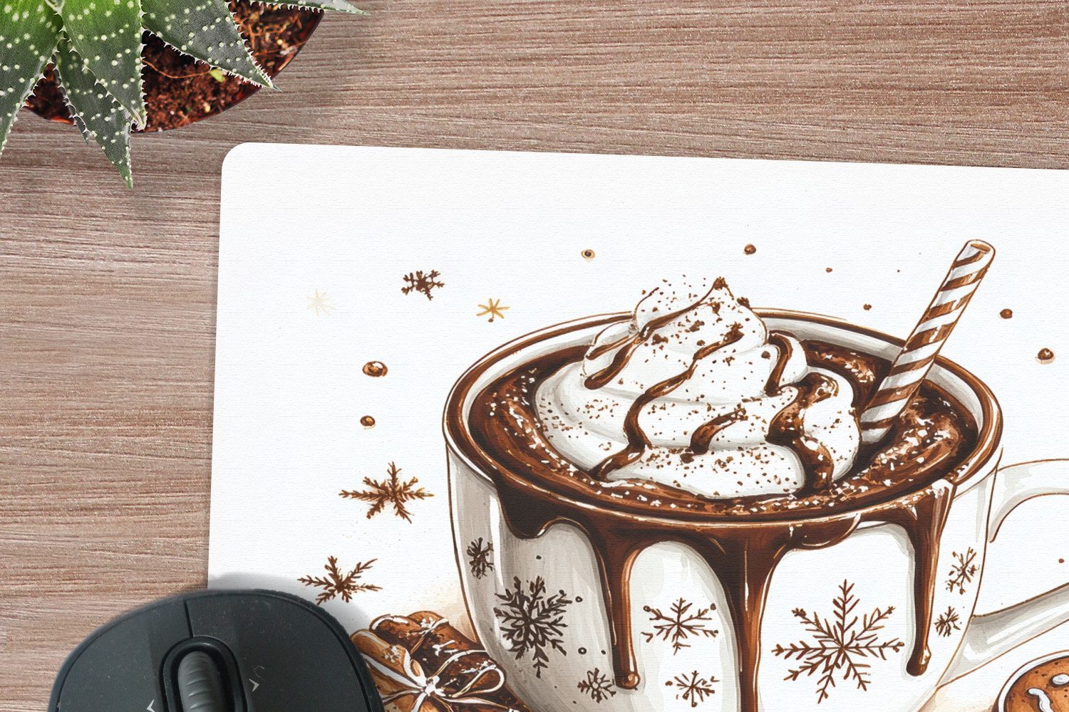 MuchoWow Mauspad Chocomel - Dekoration - Torte - Winter - Weihnachten (1-St), Mauspad, Büro Zubehör, Dekoration, Desk Mat, 30x30 cm
