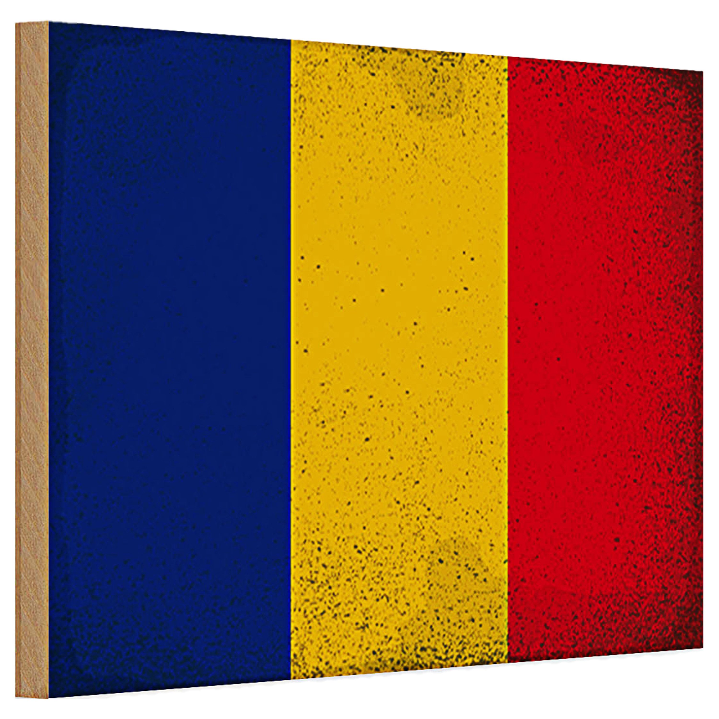 Roomando Holzbild Holzschild Flagge Rumänien 30x20cm Flag of Romania Vintage