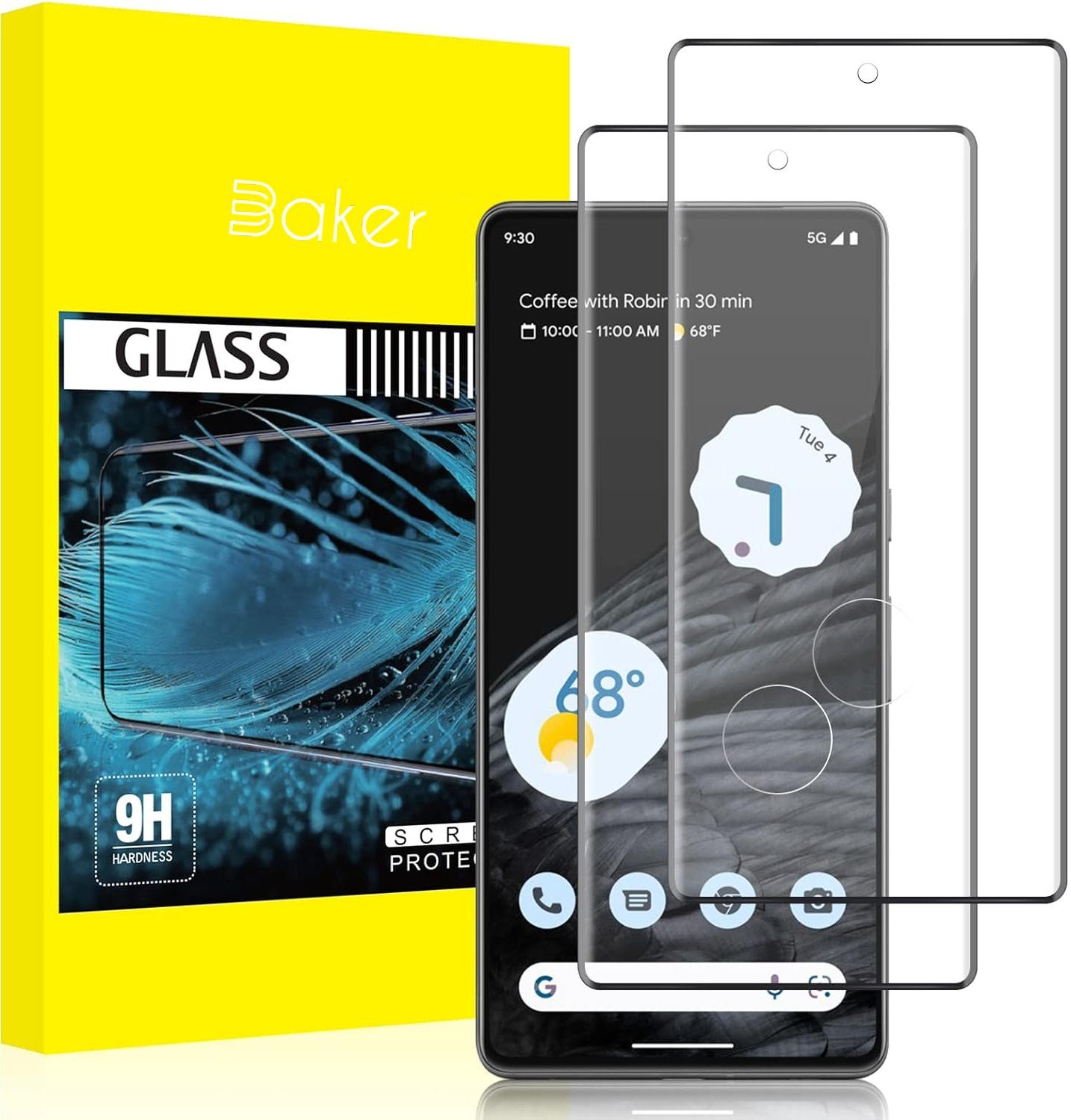 Baker Schutzfolie 2x Panzerglas für Google Pixel 6/6a/6 Pro/7/7a/7 Pro/8/8a/8 Pro, (2 Pack), 9 9a 9 Pro 10 10 Pro XL Displayschutzfolie, Ultra-klar