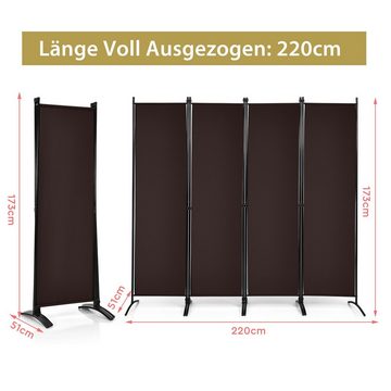 COSTWAY Paravent 4-teilig Raumteiler, Klappbar, Metallrahmen, 220x173cm