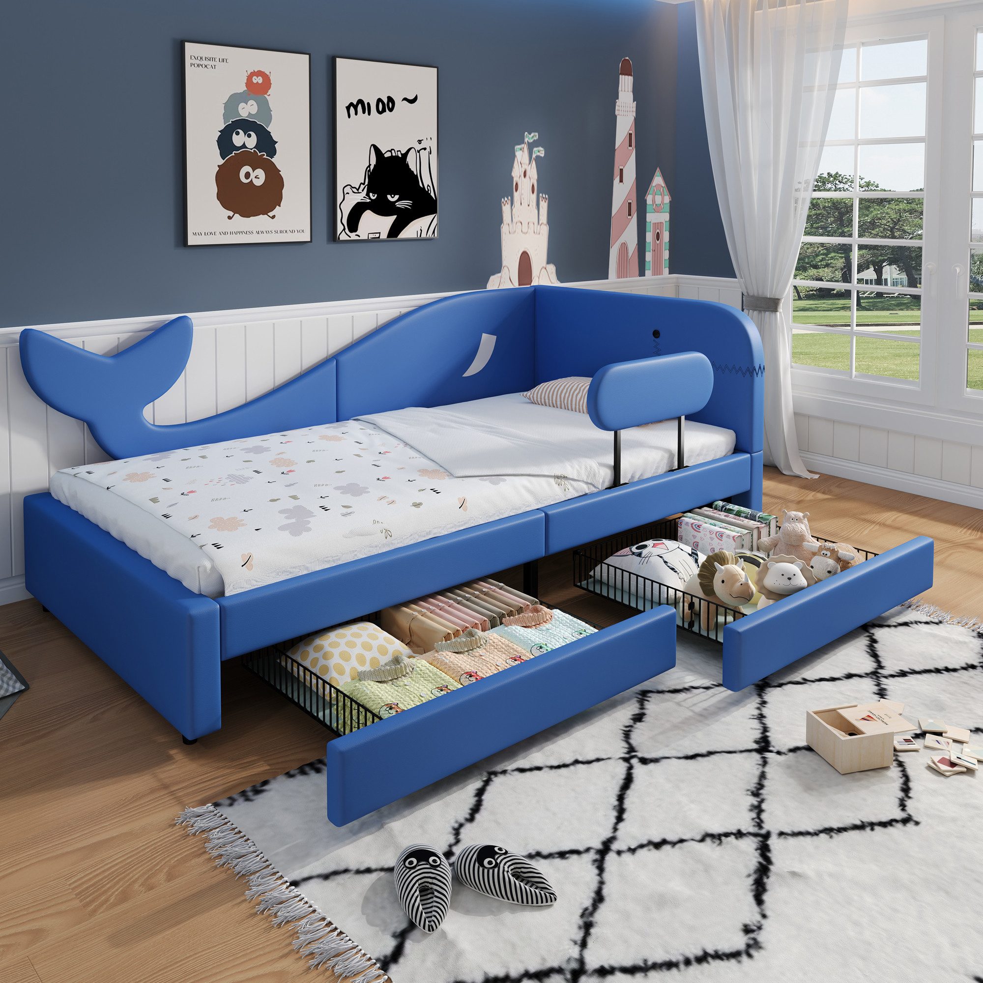 Flieks Polsterbett, Kinderbett Spleißbett Walförmiges Design 90x200cm mit 2 günstig online kaufen