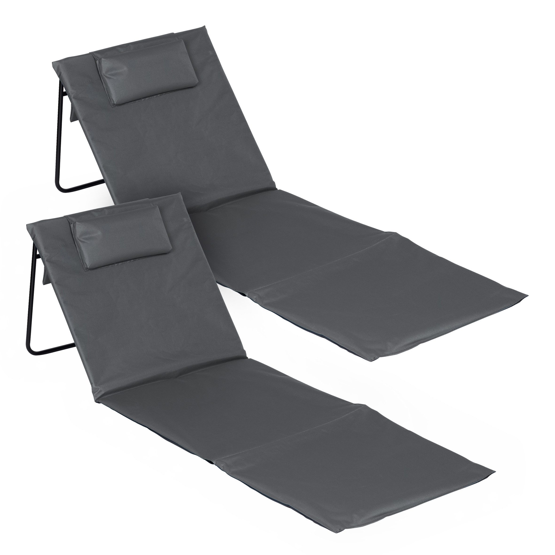 Spetebo Gartenliege Strandmatte 2er Set klappbar mit verstellbarer Rückenlehne, Anzahl, 1 St., Stück, Integriertes Kopfkissen