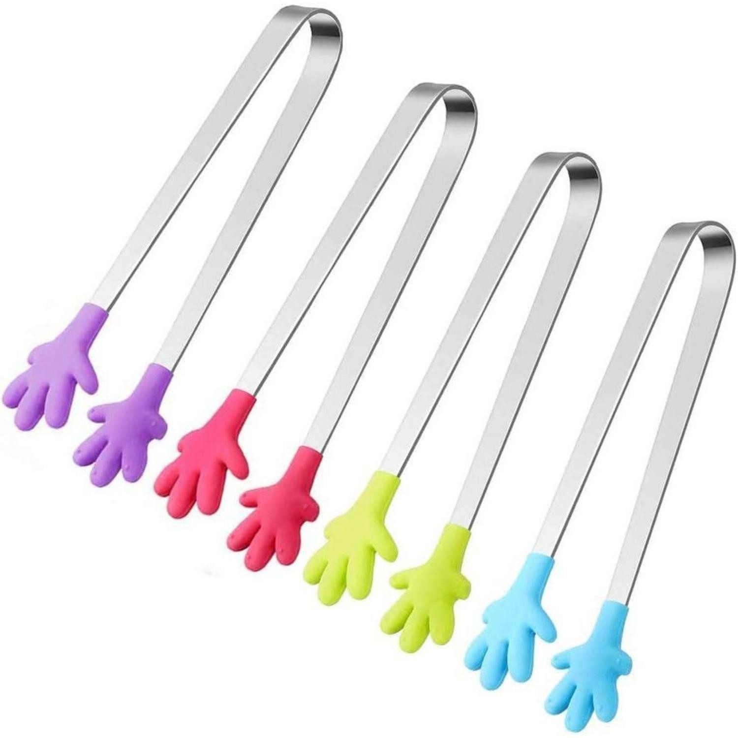 HAKACC Zuckerzange 4er Set Mini Zuckerzange Silikon Edelstahl Eiszange BBQ Eiswürfel