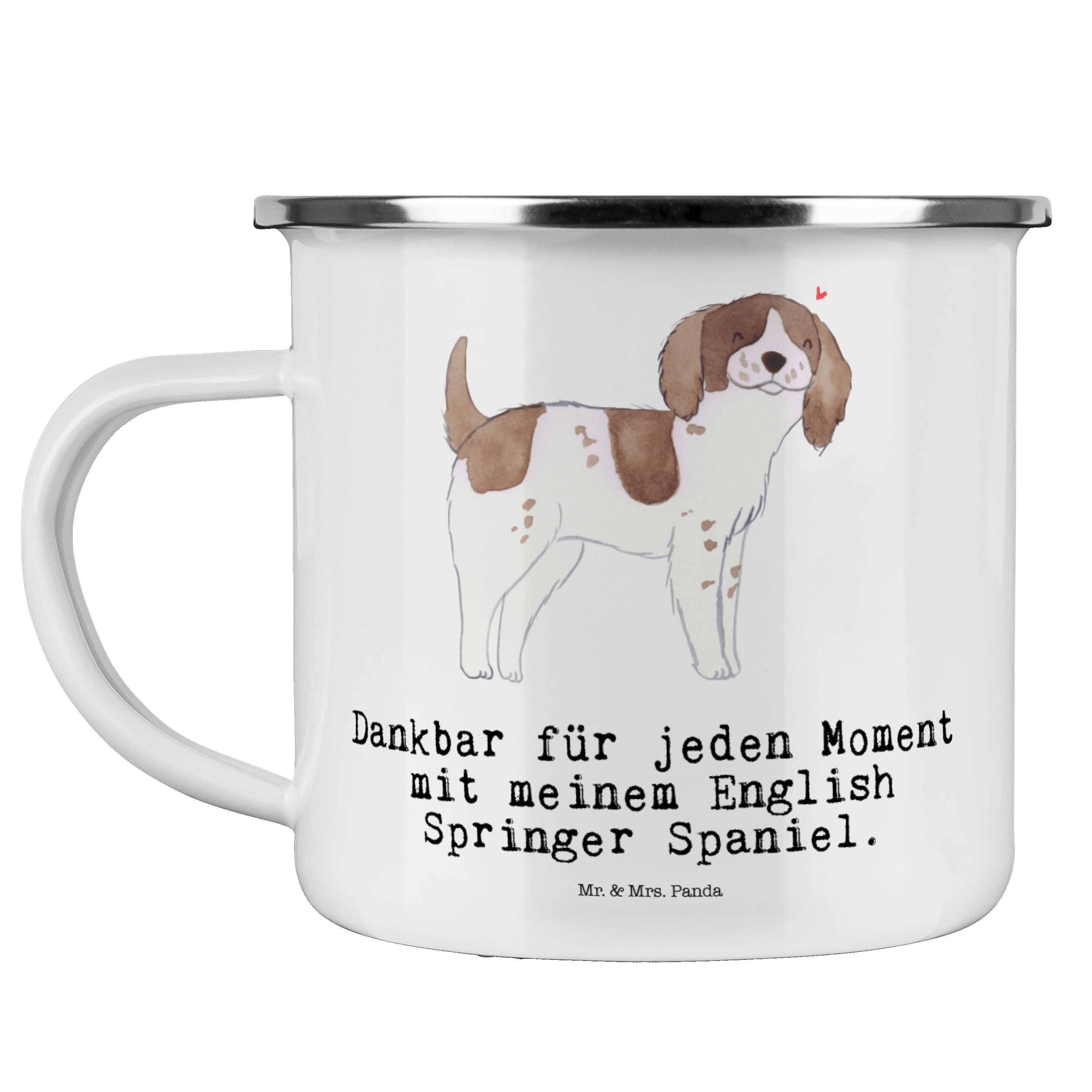 Springer Moment Mr. Mrs. Spaniel Panda Meta, Weiß English & Camping Tasse - Emaille - Geschenk, Becher