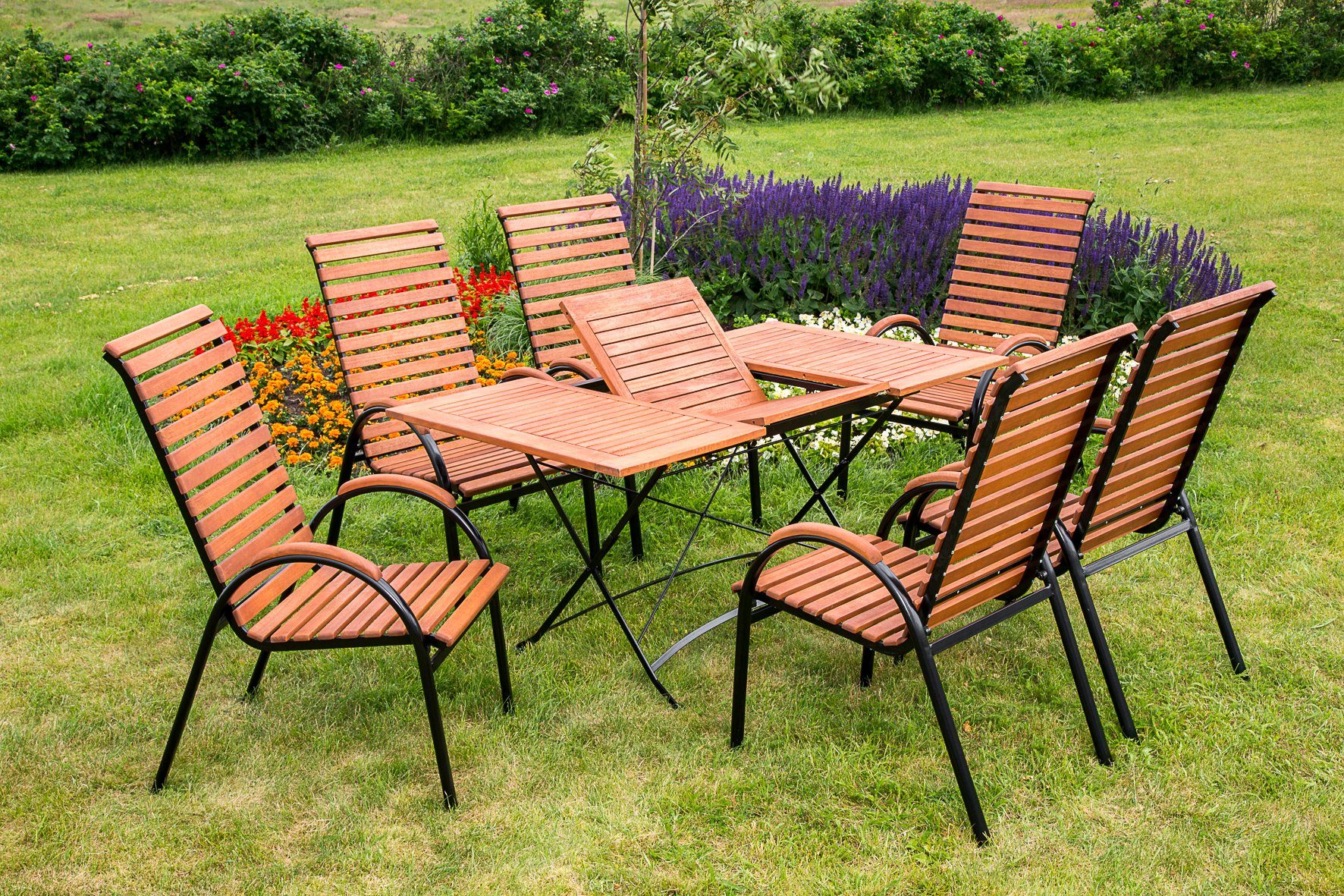 MERXX Gartenmöbelset »Schloßgarten«, 7tlg., 6 Sessel, Tisch, stapelbar