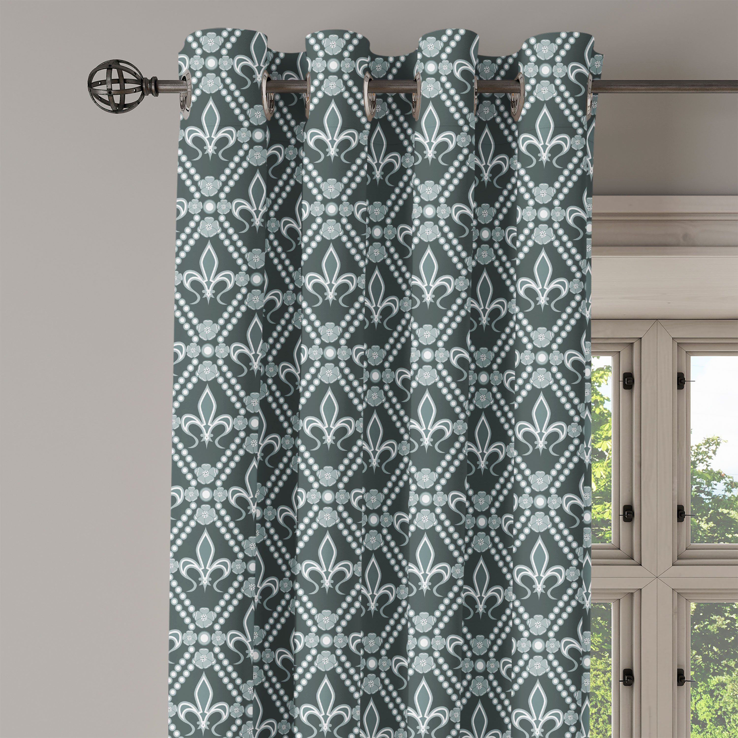 Gardine Dekorative Abakuhaus, Schlafzimmer 2-Panel-Fenstervorhänge De für Fleur Motive Wohnzimmer, Rectangle Lis