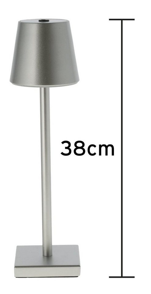 Spetebo LED Tischleuchte Metall LED Akku Touch Leuchte 38 cm H - silber,  mehrere Helligkeitsstufen, LED fest verbaut, warm weiß, Outdoor Tischleuchte  warm weiß für Außen und Innen - wiederaufladbar