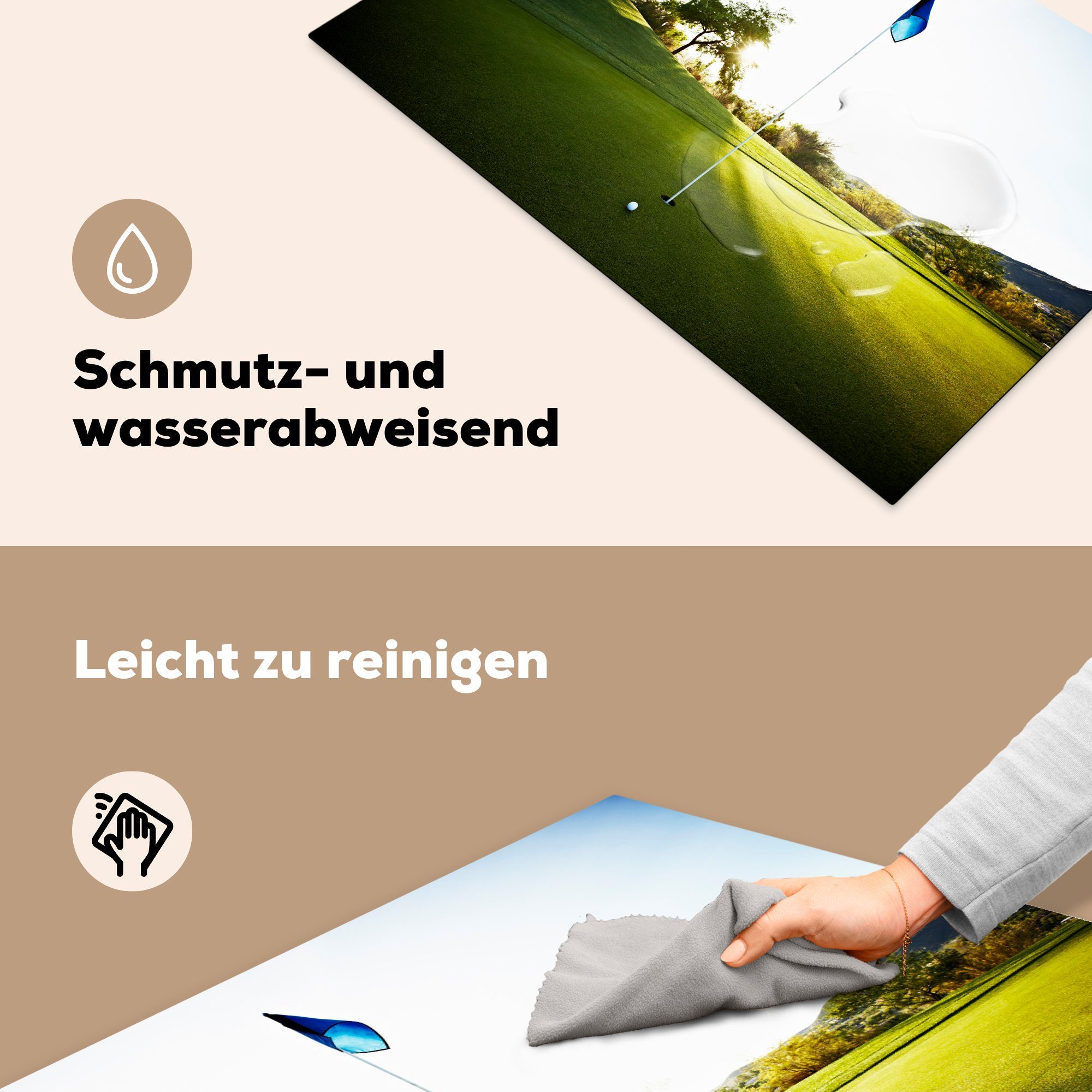 für cm, 81x52 Ein zur Flagge (1 MuchoWow tlg), putten, ist Induktionskochfeld Schutz küche, bereit, Herdblende-/Abdeckplatte die blauen Vinyl, Ceranfeldabdeckung Golfball zu