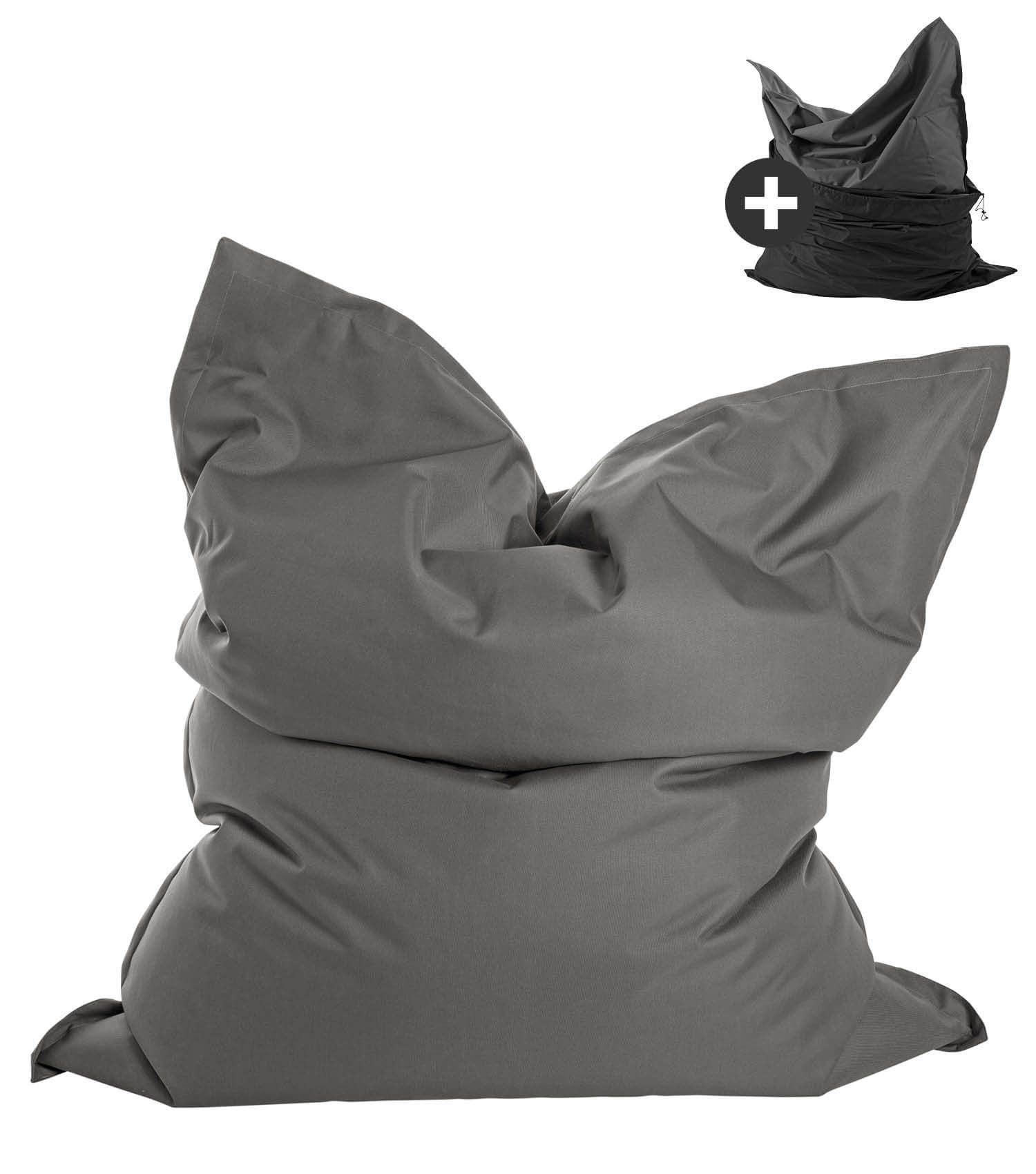 mokebo Sitzsack Der Große (mit Schutzhülle), Bean Bag Outdoor XXL, Bodenkissen, Riesen Sitzkissen in Grau