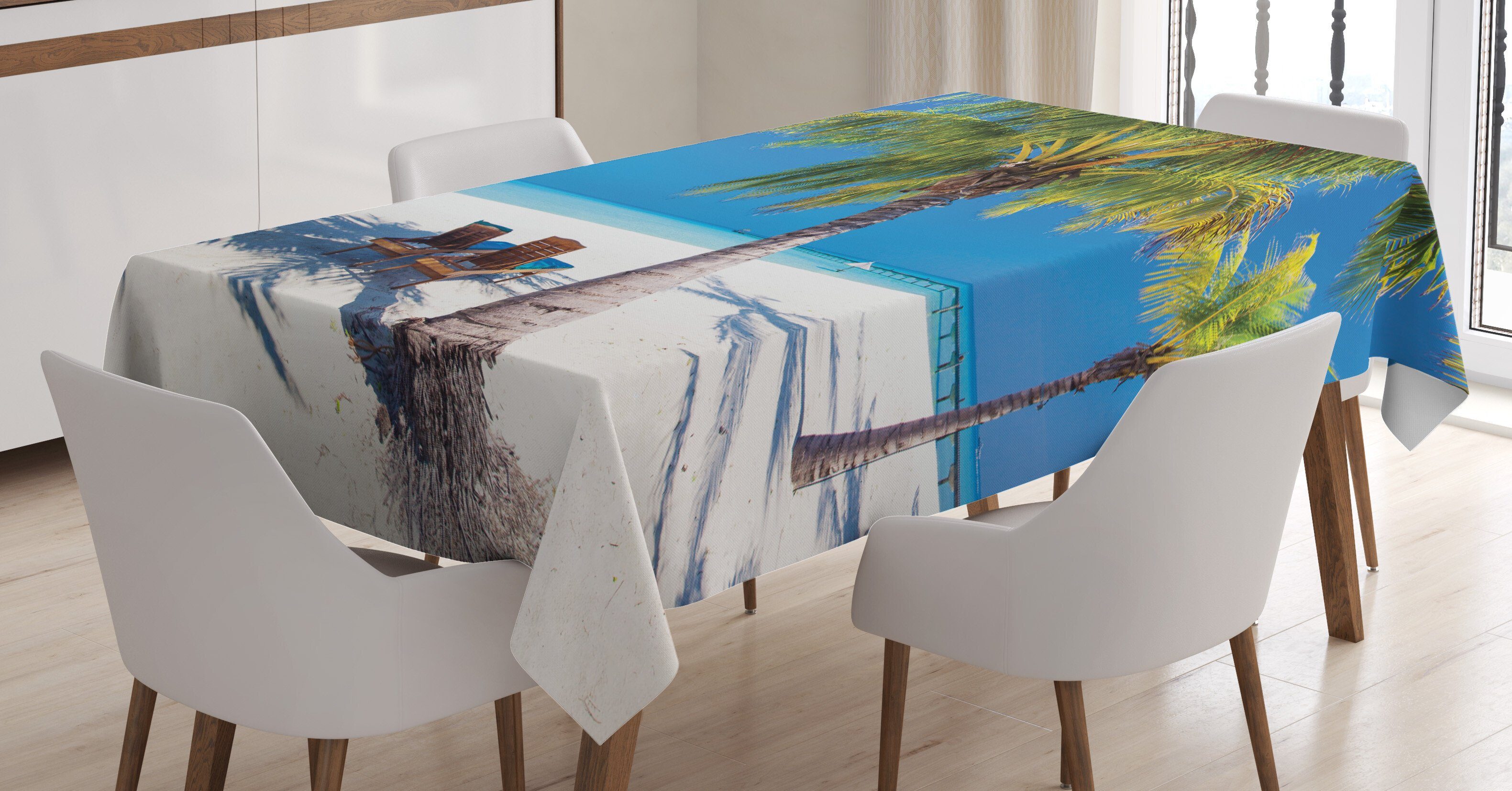 Abakuhaus Tischdecke Farbfest Waschbar Für den Außen Bereich geeignet Klare Farben, Tropisch Island Palms Solarien