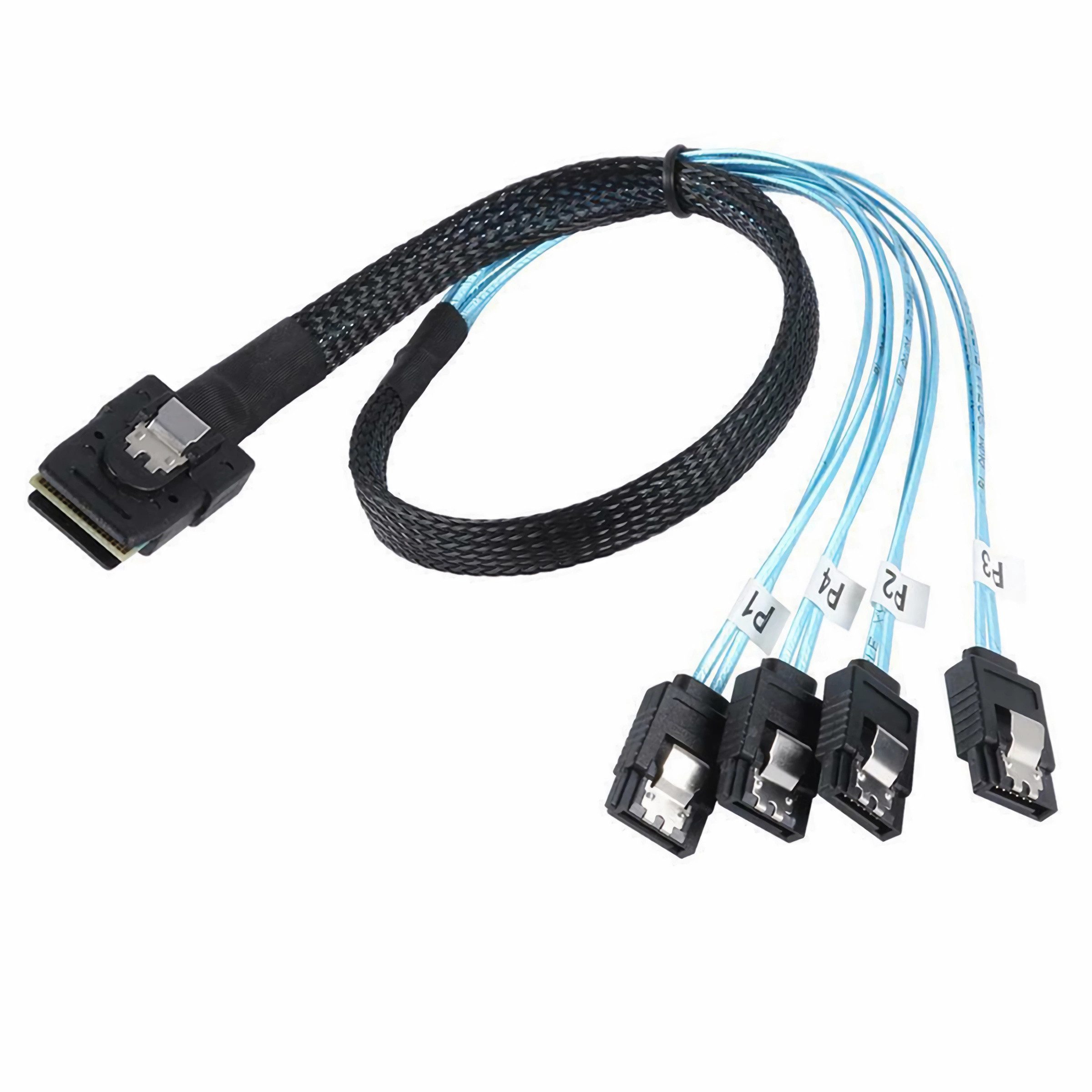 Bolwins H72 1m Mini SAS SFF 8087 36P auf 4x SATA 7pin Kabel Adapter Festplatte Computer-Kabel, Mini SAS SFF-8087 Stecker, 4x SATA 7P Stecker (100 cm), 12 Gbit/s, Hot-Swap, Plug & Play
