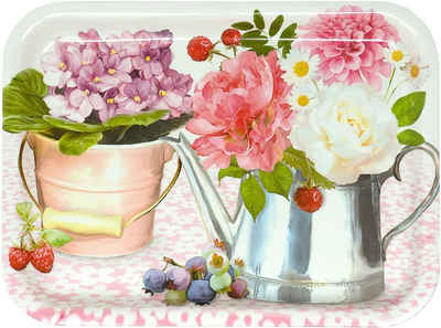 Lashuma Tablett Pfingstrose, (1-tlg), Teetablett Kunststoff mit farbenfrohen Blumen Motiv 31x23 cm