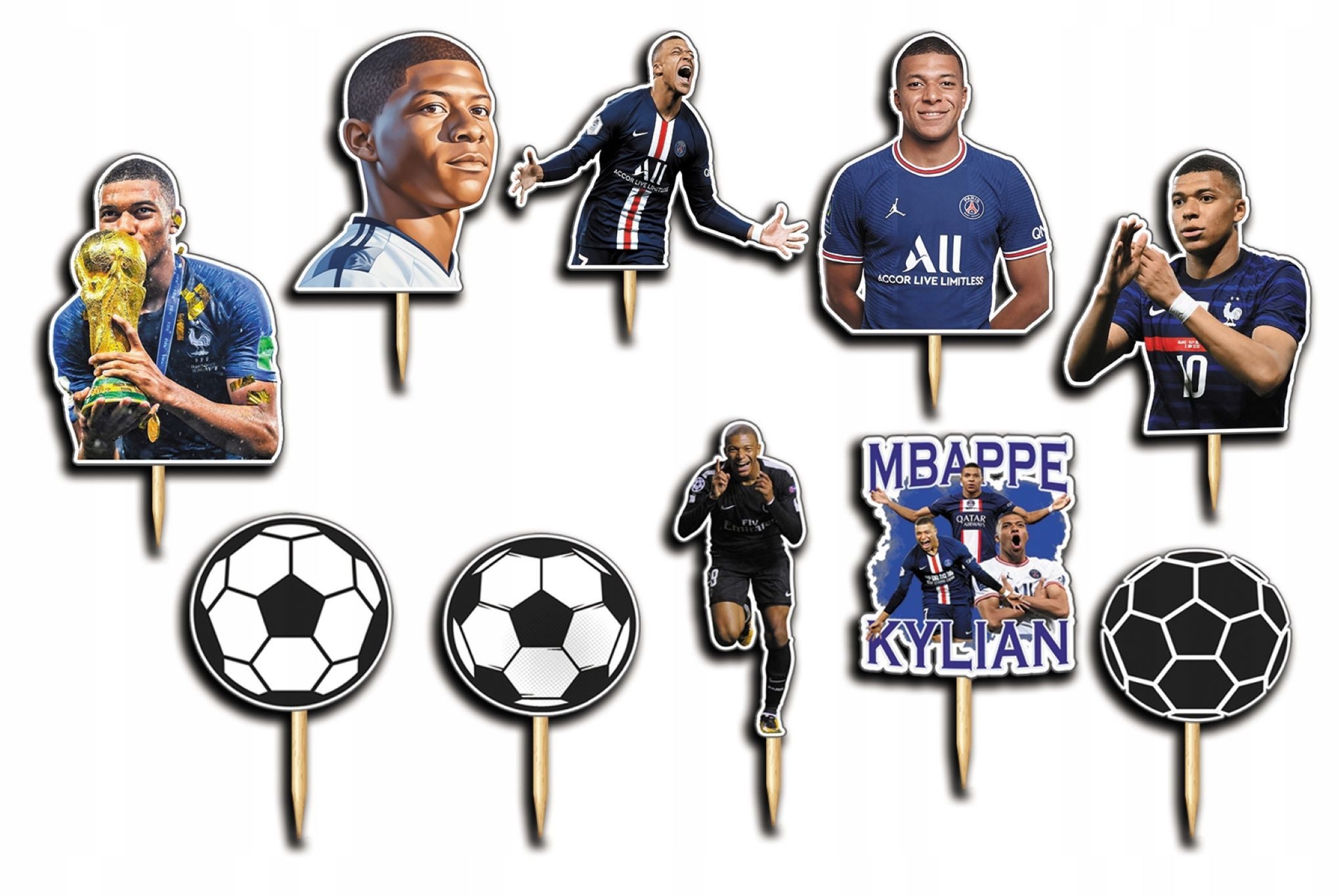 dodo, Topper Fußball Torten-Topper Mbappé - 10 Stück, bunte Dekoration, Papier