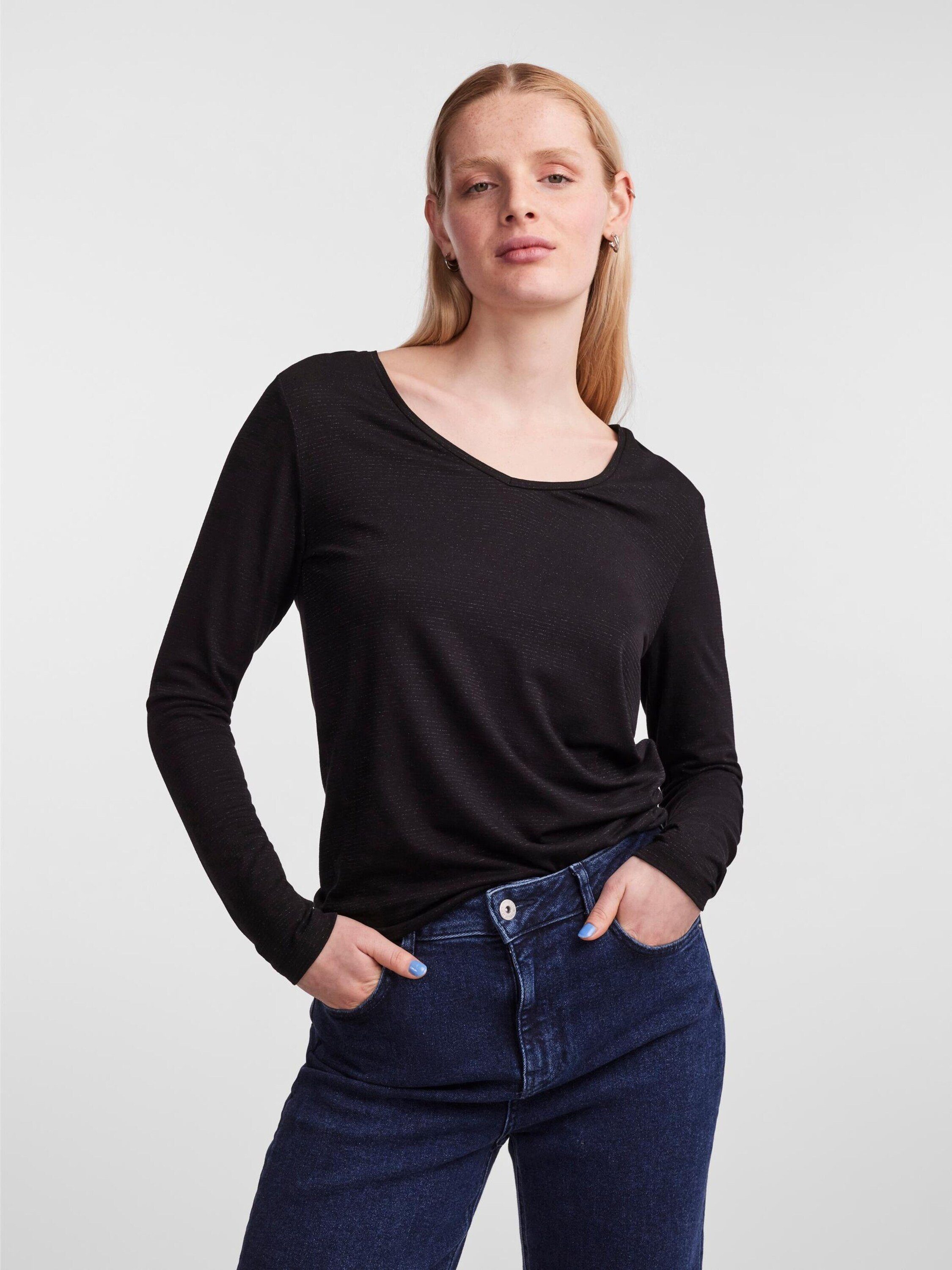 pieces Langarmshirt BILLO (1-tlg) Plain/ohne Details