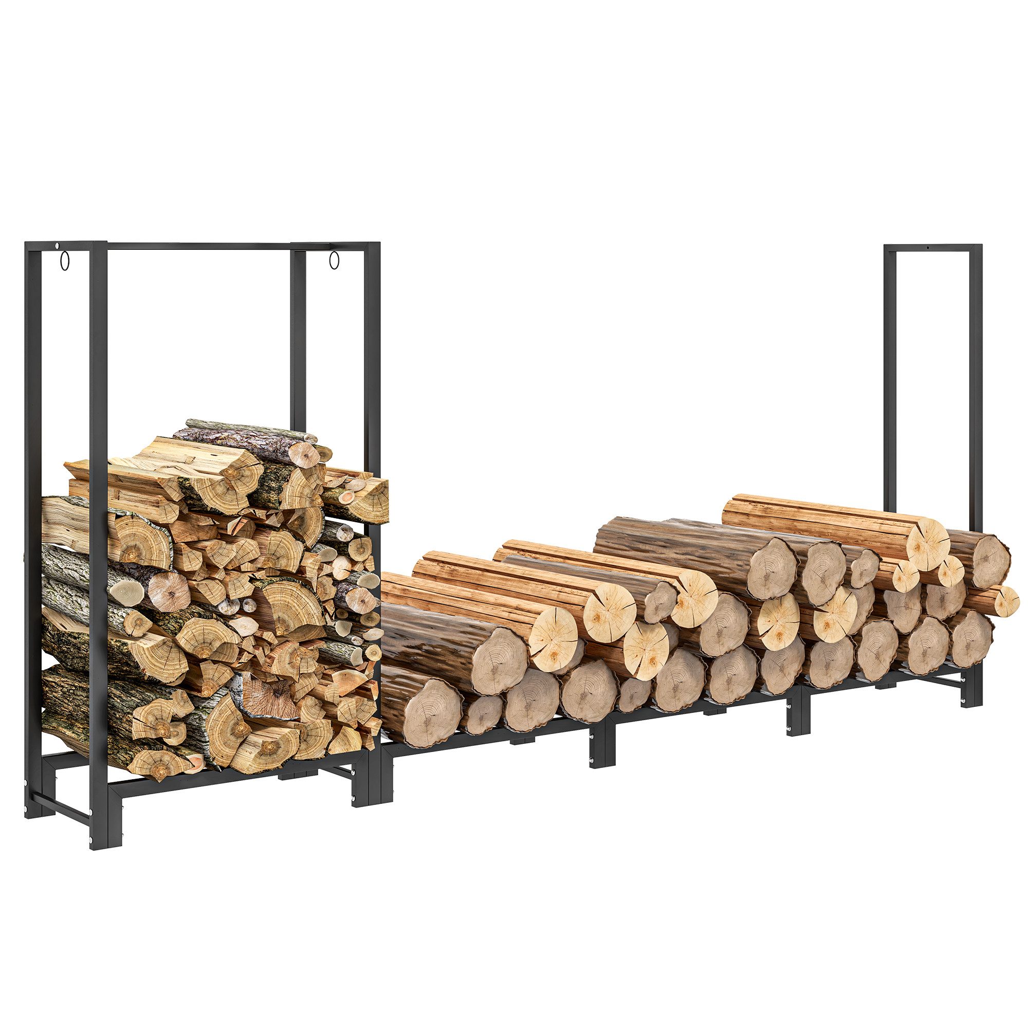Outsunny Kaminholzregal mit zwei Abschnitte, drei Haken, BxTxH:240x32x115 cm, (Feuerholzregal, 1-St., Brennholzregal), für Outdoor, Indoor, bis 300 kg, Stahl, Schwarz