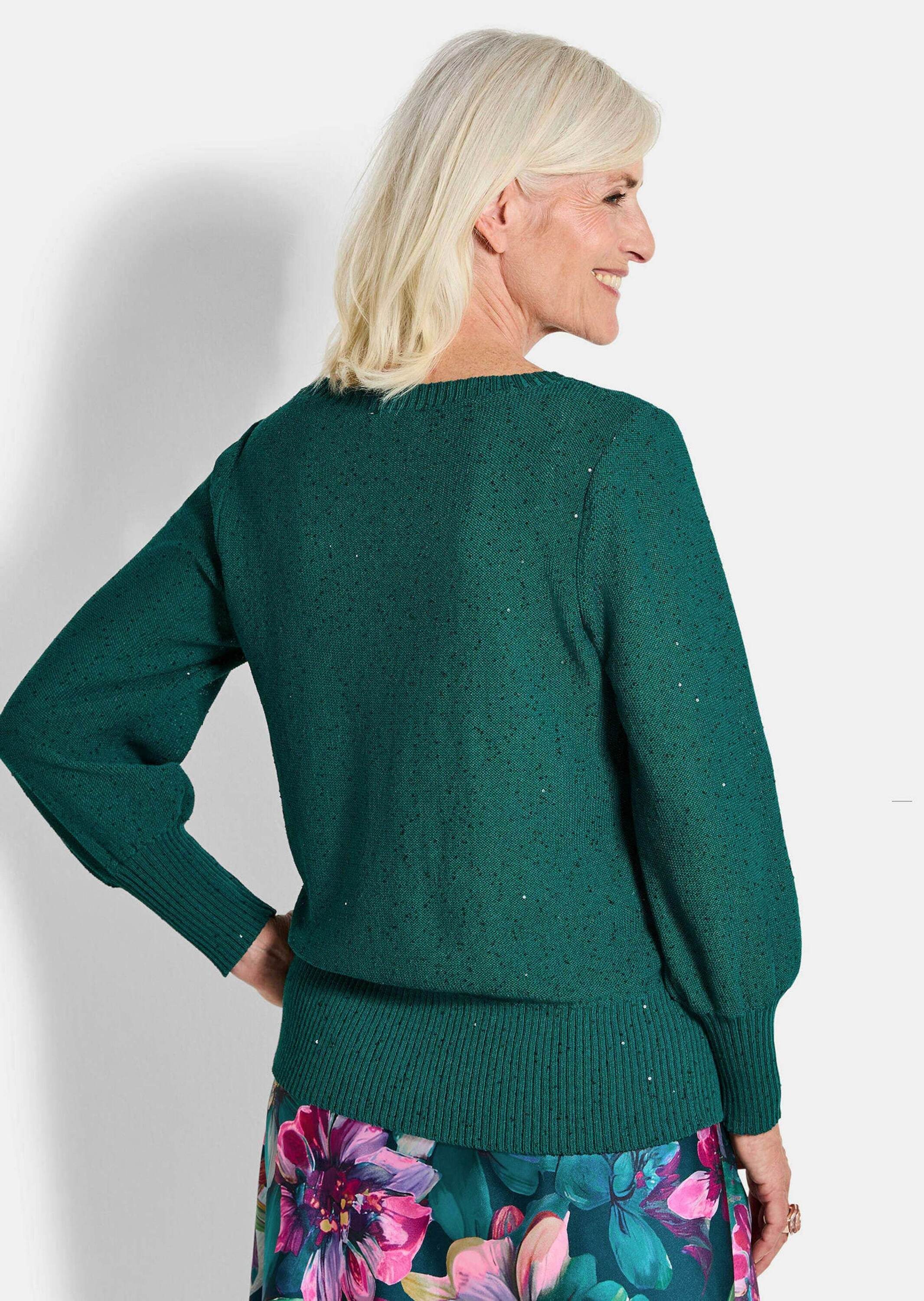 GOLDNER Strickpullover Eleganter glitzernder U-Boot-Pullover Leichter Strick mit Pailletten und Halbarm, weite Ärmel