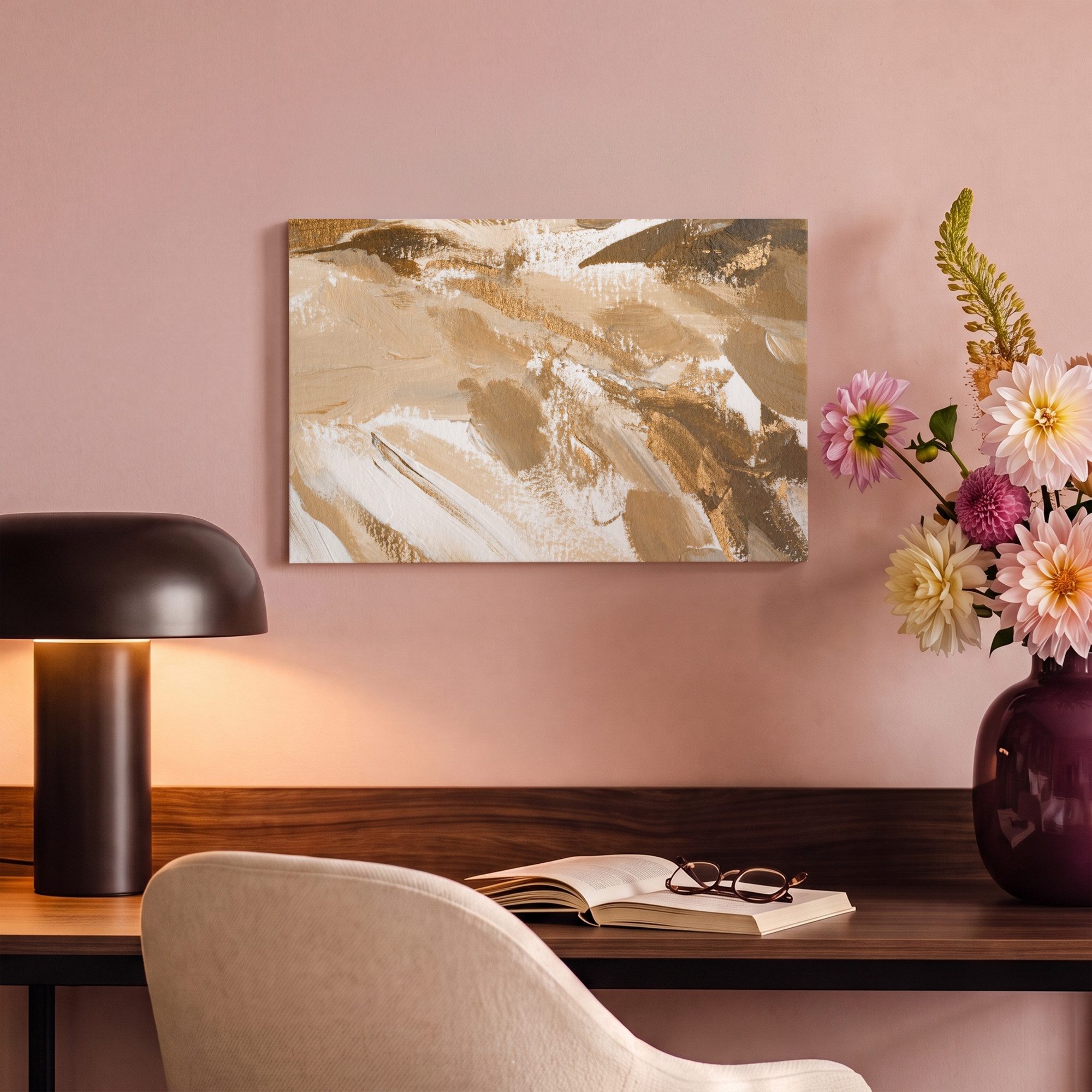 OneMillionCanvasses® Leinwandbild Gold - Beige - Abstrakt, Fotodruck (1 St), Leinwand Bilder Klein, Wand Dekoration Aesthetic 30x20 cm – Bild 4 von 5