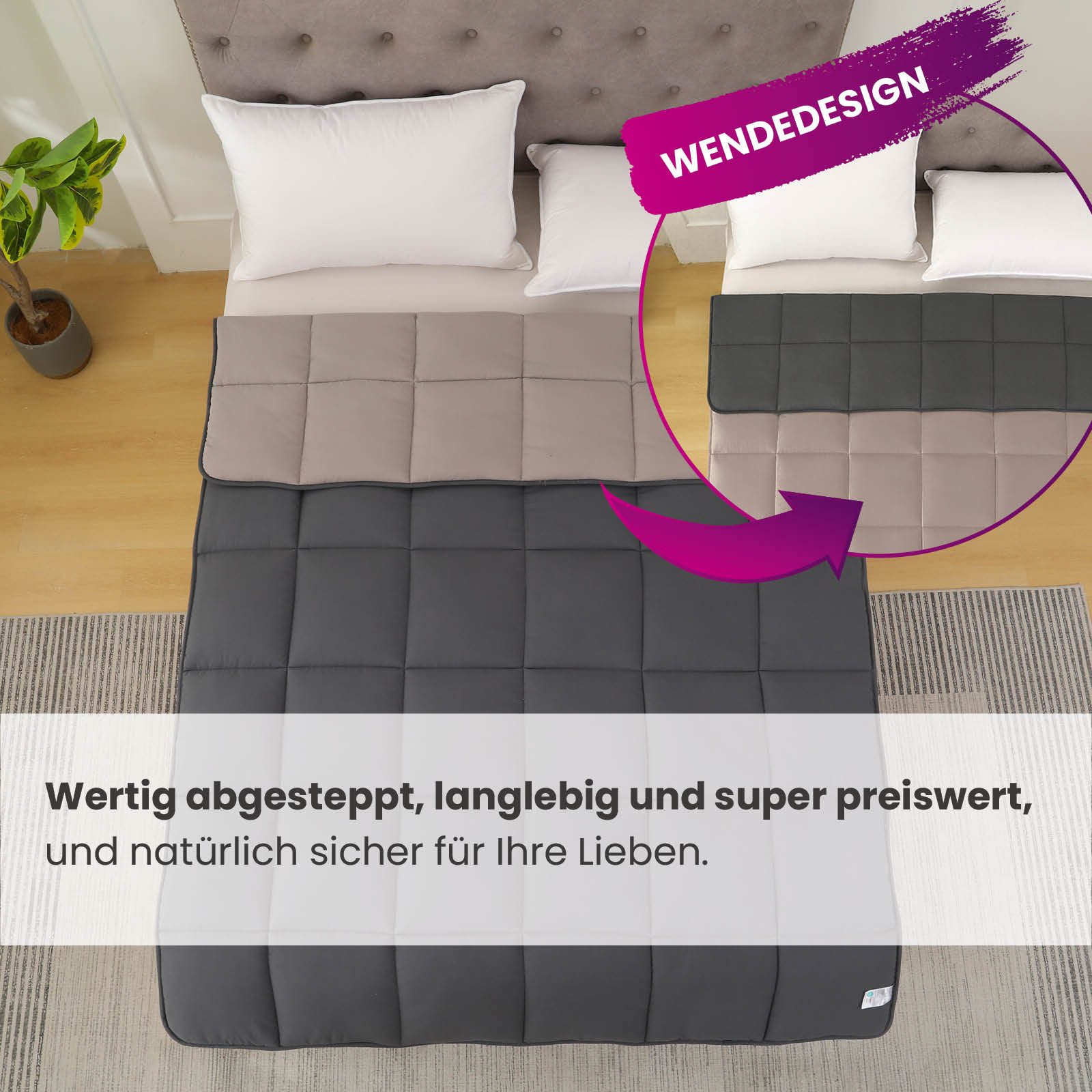 wometo Microfaserbettdecke Ganzjahr Steppbett Bi-Color 135x200 cm, Füllung: Kunstfaser, OEKO-TEX®, gesteppte Bettdecke für Herbst & Winter