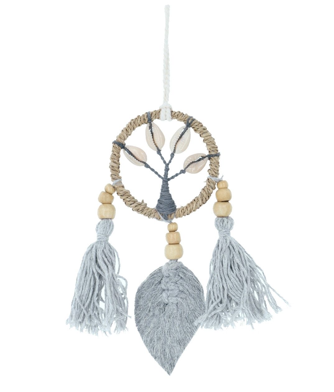 Guru-Shop Dekoobjekt Traumfänger Lebensbaum Dreamcatcher 6 cm - grau