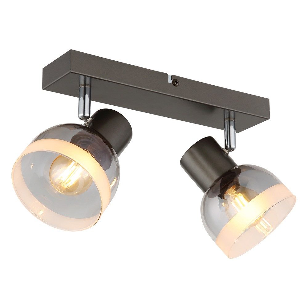 GLOBO LIGHTING Deckenspot, Leuchtmittel nicht inklusive, Deckenleuchte Metall Schwarz Rauchoptik Schwenkbar 2-Flammig L 26 cm