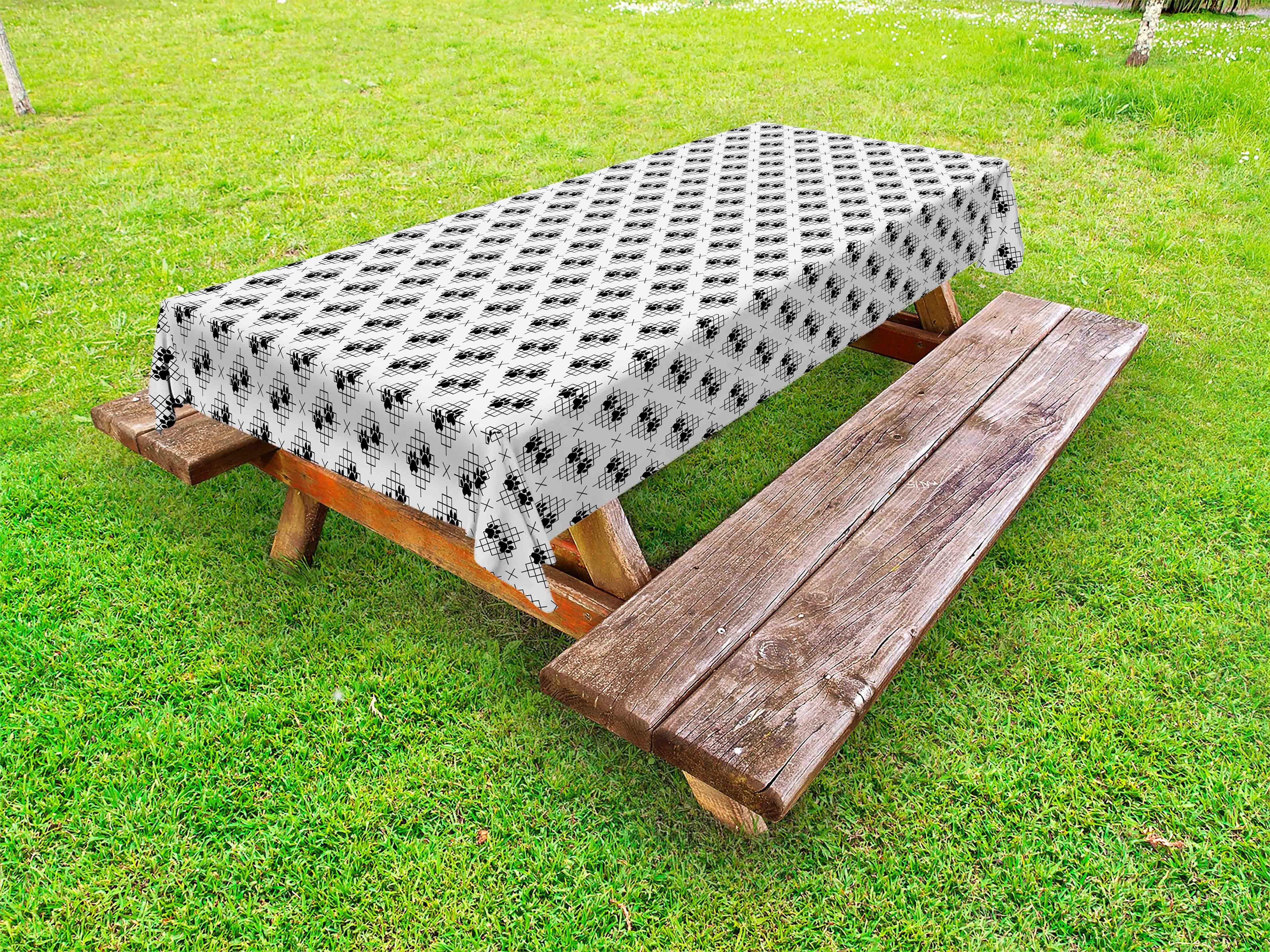 Abakuhaus Tischdecke dekorative waschbare Picknick-Tischdecke, Pfotenabdruck Modernes Quadrat Pet Feet