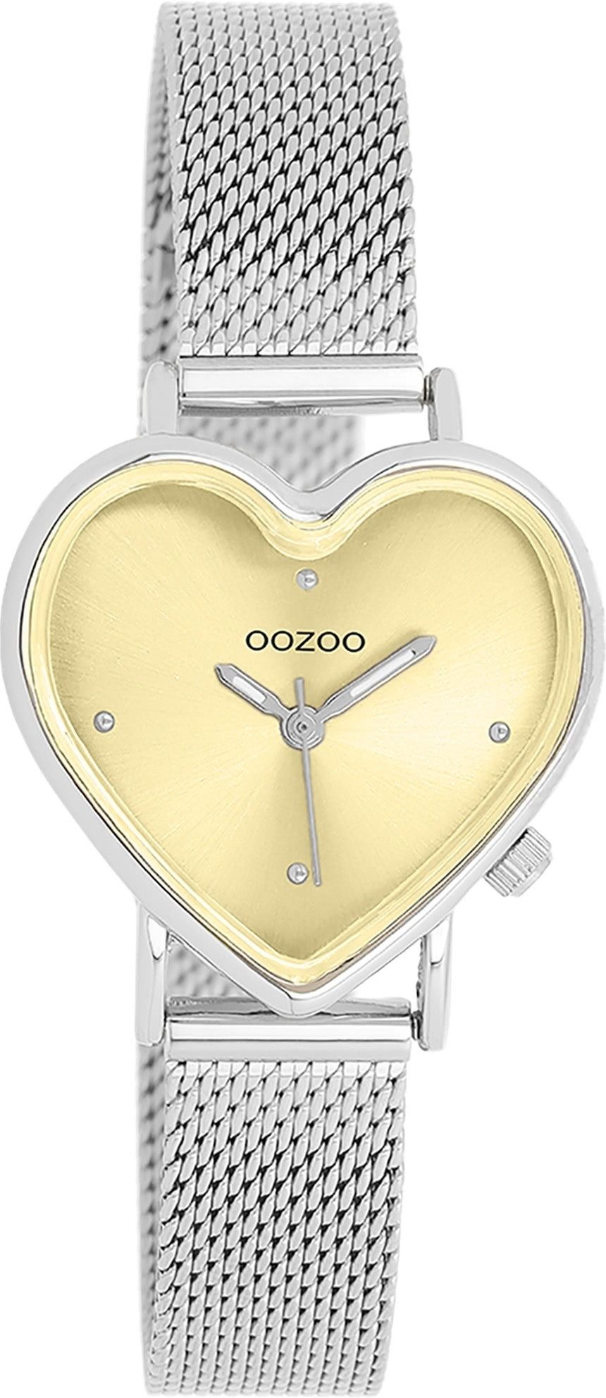 OOZOO Quarzuhr Oozoo Damen Armbanduhr OOZOO Timepieces, (Analoguhr), Damenuhr herzform, extra groß (28x29mm) Metallarmband, Fashion-Style