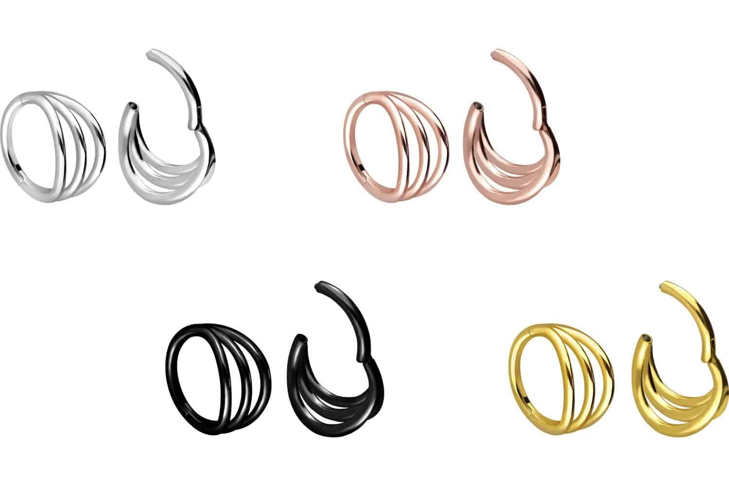 PIERCINGLINE Nasenpiercing Chirurgenstahl Segmentring Clicker 3 RINGE Ohrpiercing Septum Nase (Clicker, 1-tlg), Ohrpiercing für Conch, Helix, Tragus, Daith, Lobe