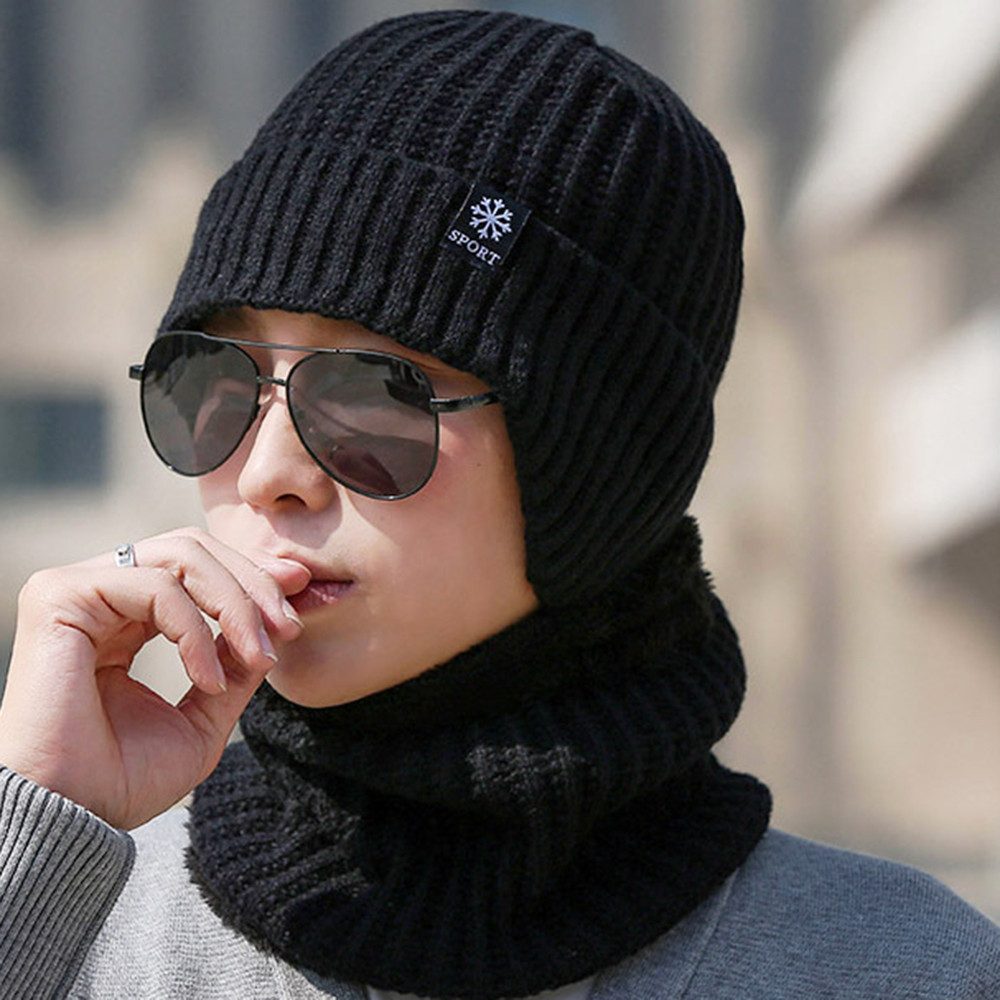 Coonoor Strickmütze Wintermütze Halswärmer Set für Herren Damen Beanie Strickmütze mit Wollfutter und Ohrklappen, Warme Loop Schal