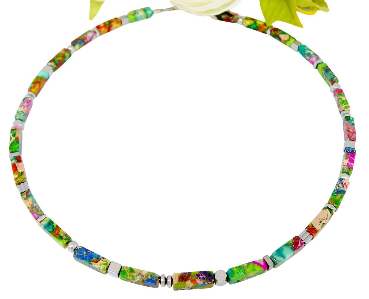 traumschmuck Kette ohne Anhänger 226j Halskette Schmuck-Edelstein Impression Jaspis multicolor Hämatit (inkl. Schmuckbox), handgefertigt, Made in Germany